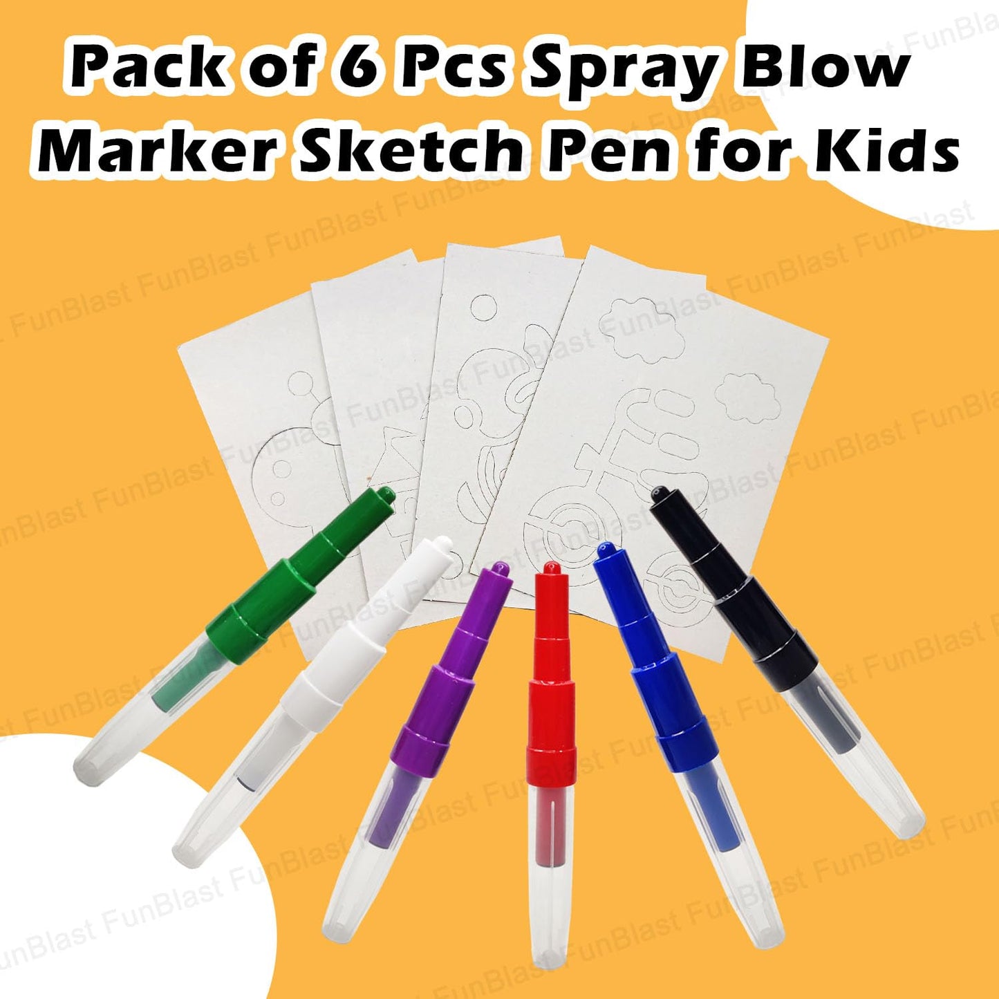 Blow Pens - Magical Coloring Spray Blow Pens for Kids Children, Pack of 6 Pcs Spray Blow Marker Sketch Pen for Kids, Fun Drawing Arts Crafts Colour Pens for Return Gifts