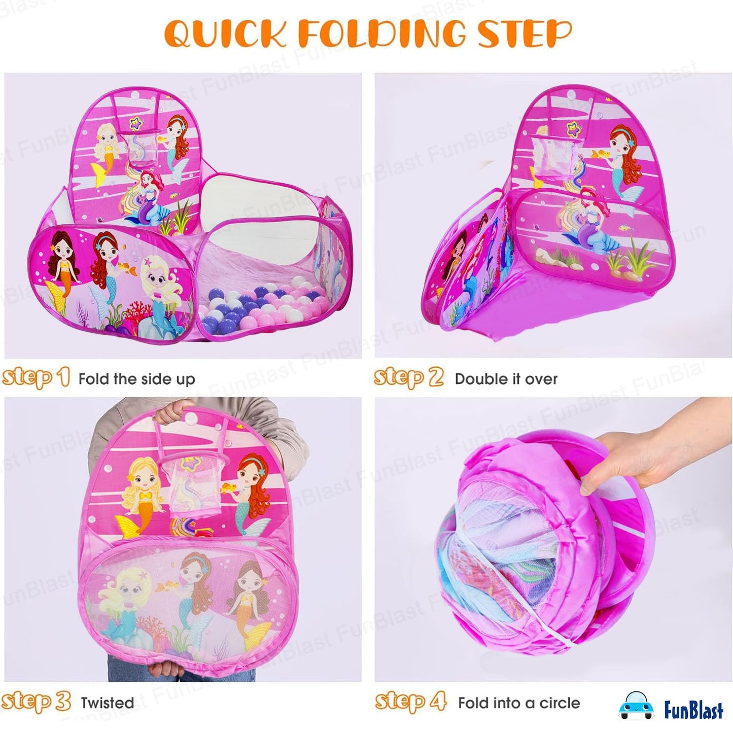 Large Size Ball Pool for Kids, Foldable Square Zoo Ball Pool Play Tent Kids, Playground Tent House with 50 Balls – Ball Pool Game for 2-5 Years Old Kids, Boys, Girls (Mermaid)