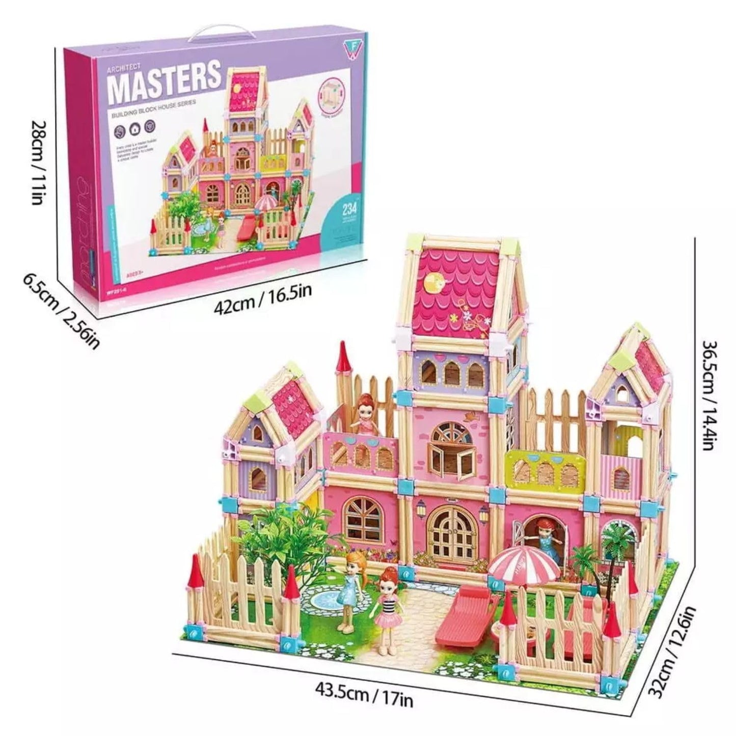 Dream House Playset for Girls, DIY Pretend Doll Mansion with Accessories - 234 Pcs Dream House Building Blocks Kit, Dream Castle for 3+ Year Old Girls, Kids, Childrens (Multicolor)