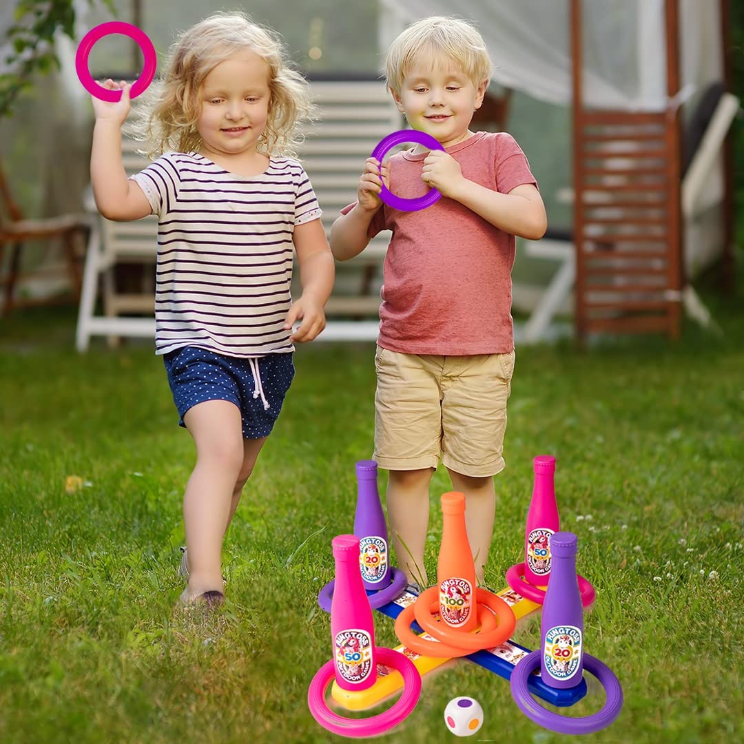 Ratna's 2 in 1 Colour Match Ring toss Unicorn Print Target Game Set - Indoor & Outdoor Game for Kids
