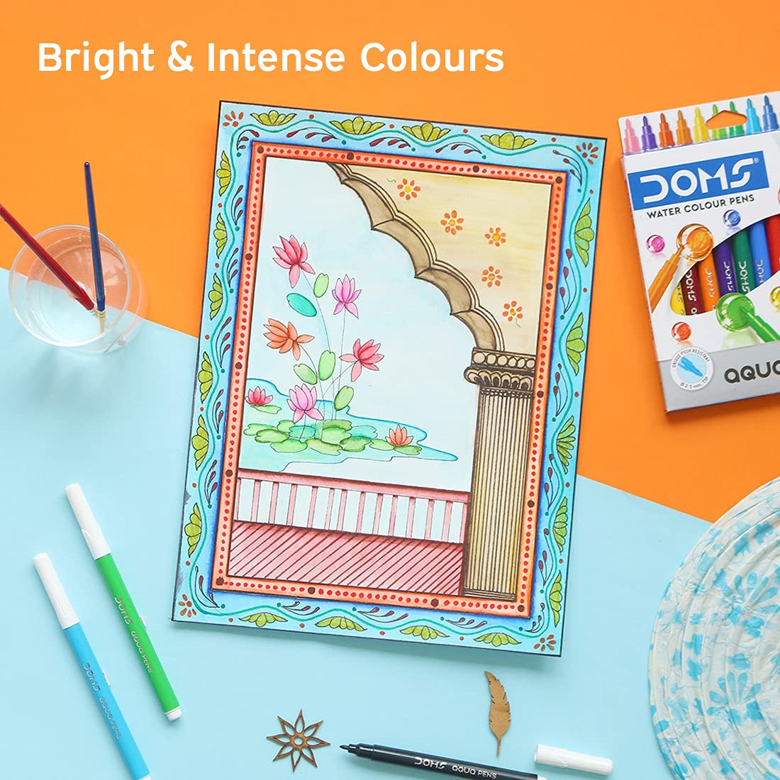 Doms Aqua 24 Shades Watercolour Sketch Pen Set | Unique Push Resistant Tip With Bright & Intense Colors | Non-Toxic & Safe For Kids | Colourful Sketching, Doodling & Mandala Art