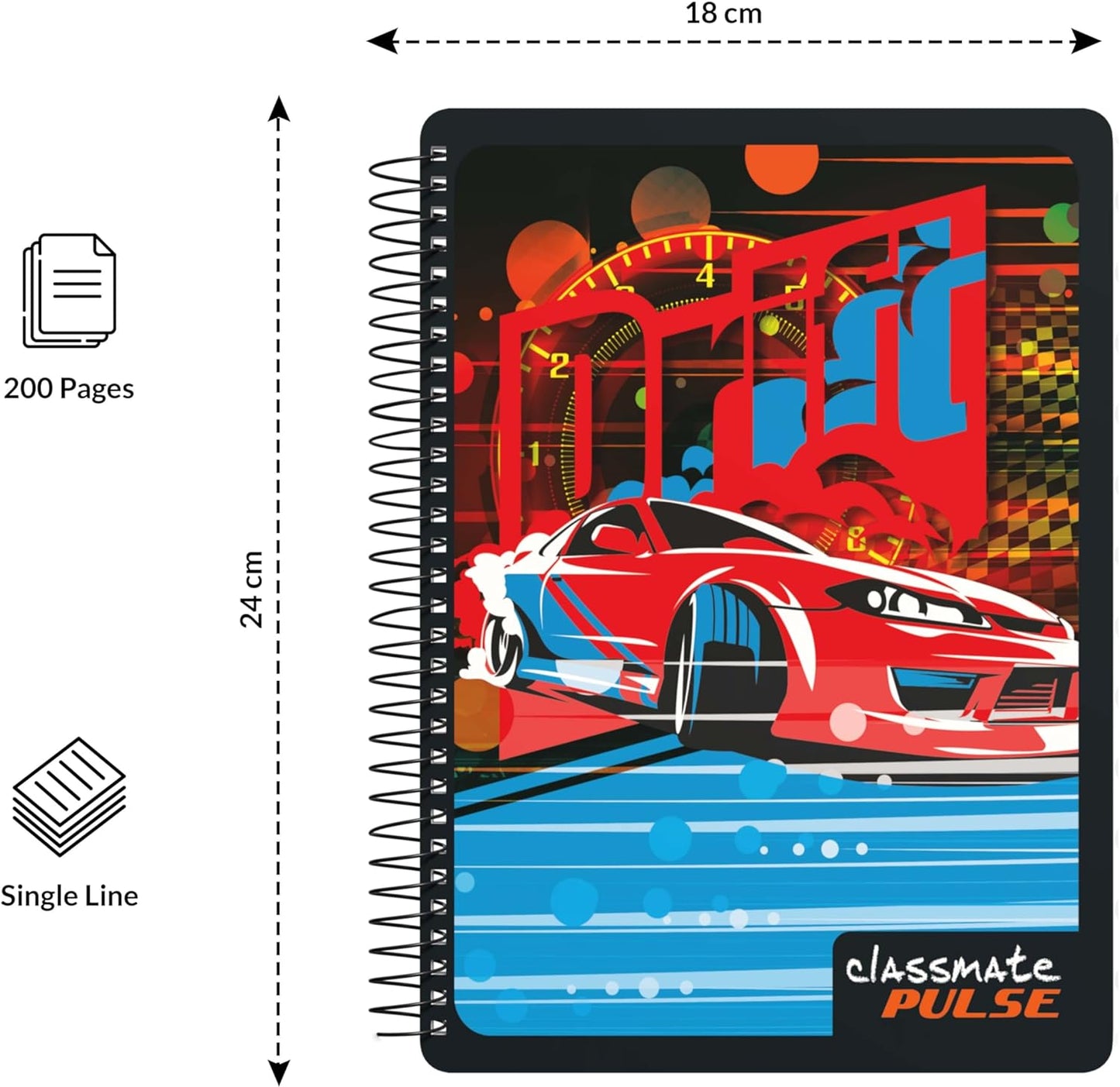 Classmate Pulse Spiral Notebook - 240 mm x 180 mm, Soft Cover, Ruled - 200 Pages