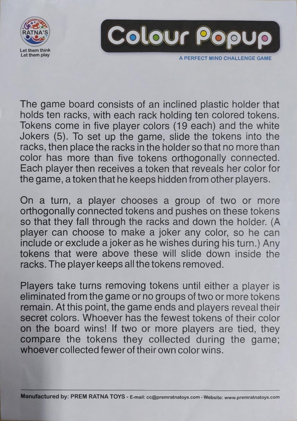 Ratna's Colour Popup A Perfect Mind Challenging Table Top Board Game for Family & Kids 1 to 5 Players