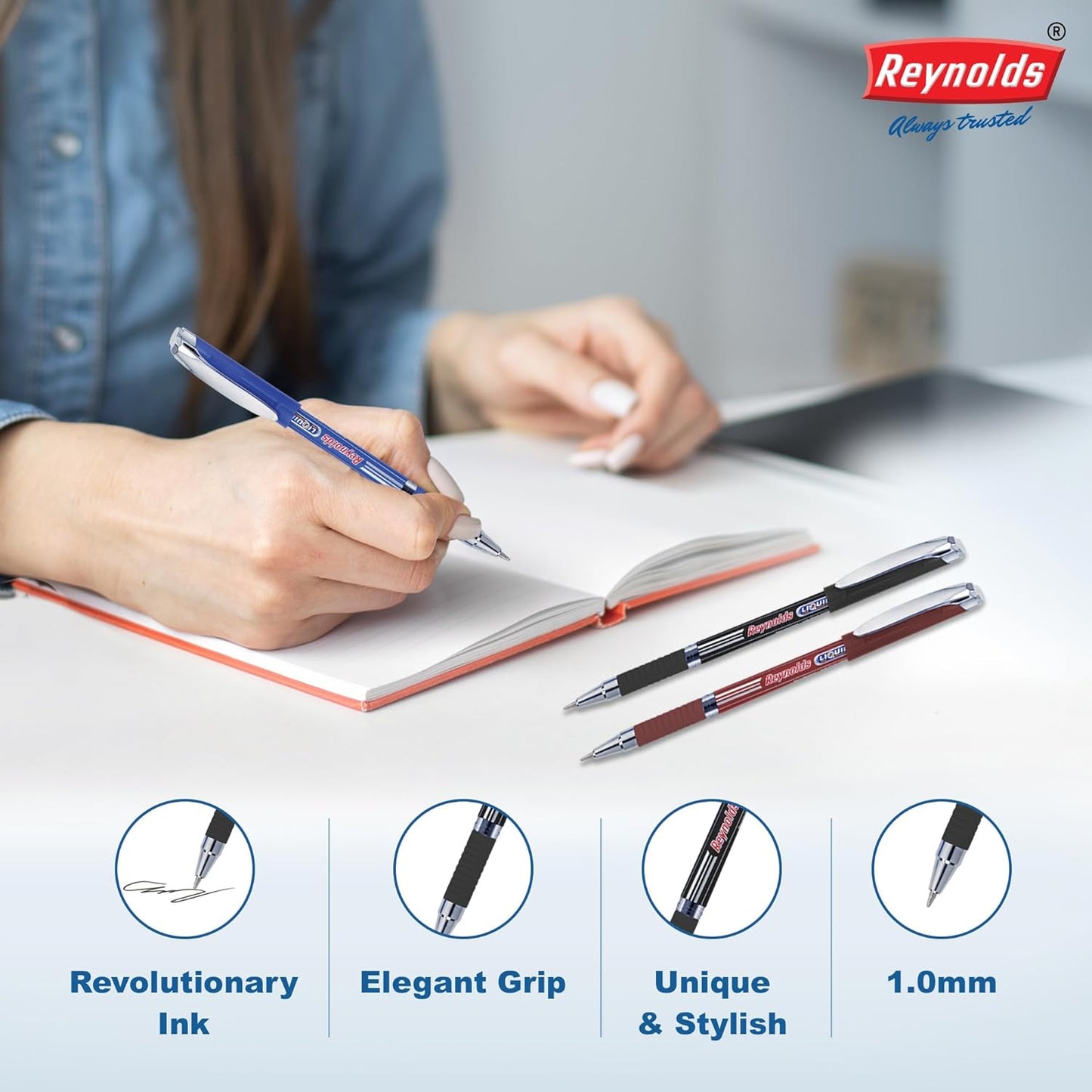 Reynolds Liquiflo 5 Pc's Black I Lightweight Ball Pen With Comfortable Grip for Extra Smooth Writing I School and Office Stationery | 1 mm Tip Size