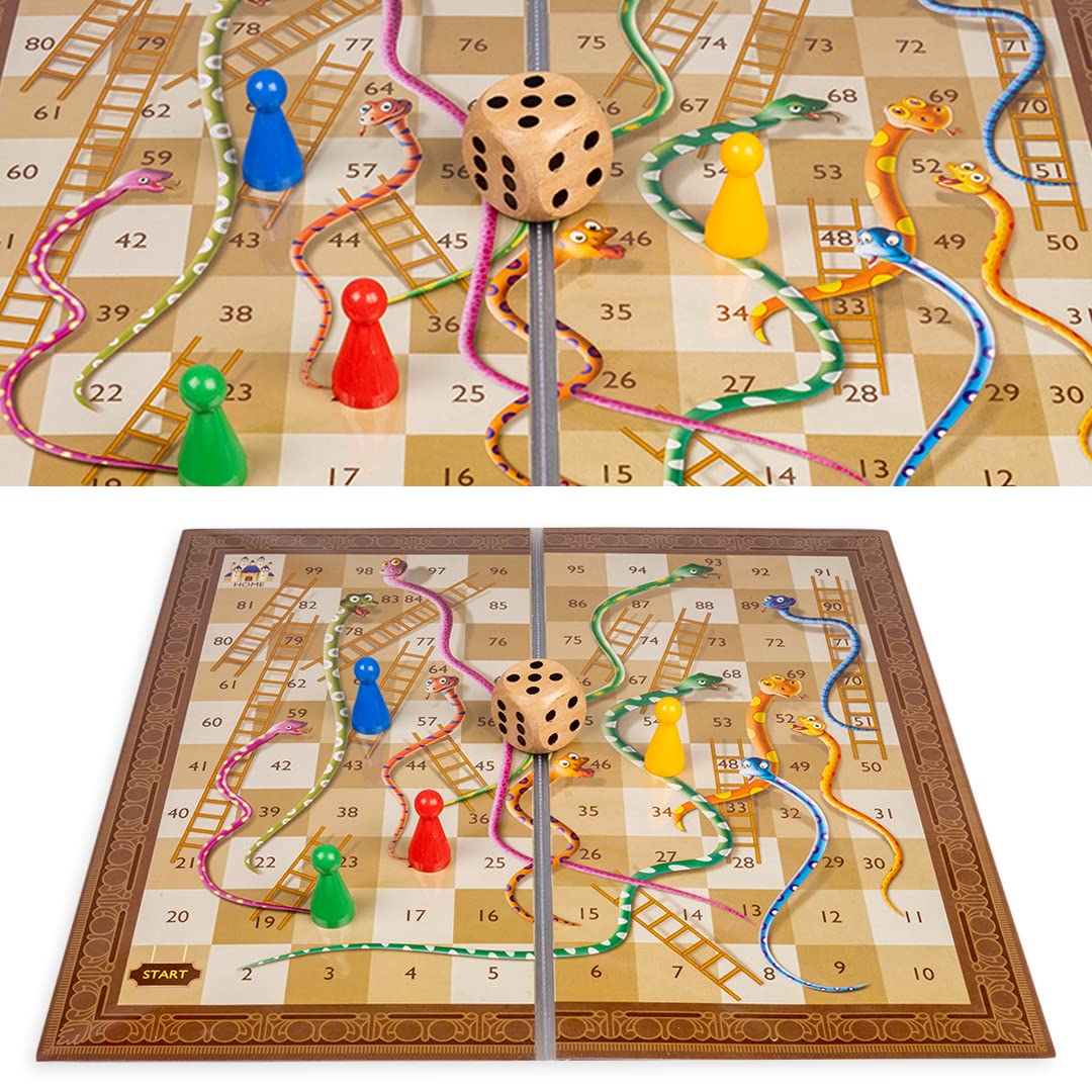 Toysbox Grand Ludo and Snakes & Ladders Board Game with Jumbo Size Wooden Dice to Play