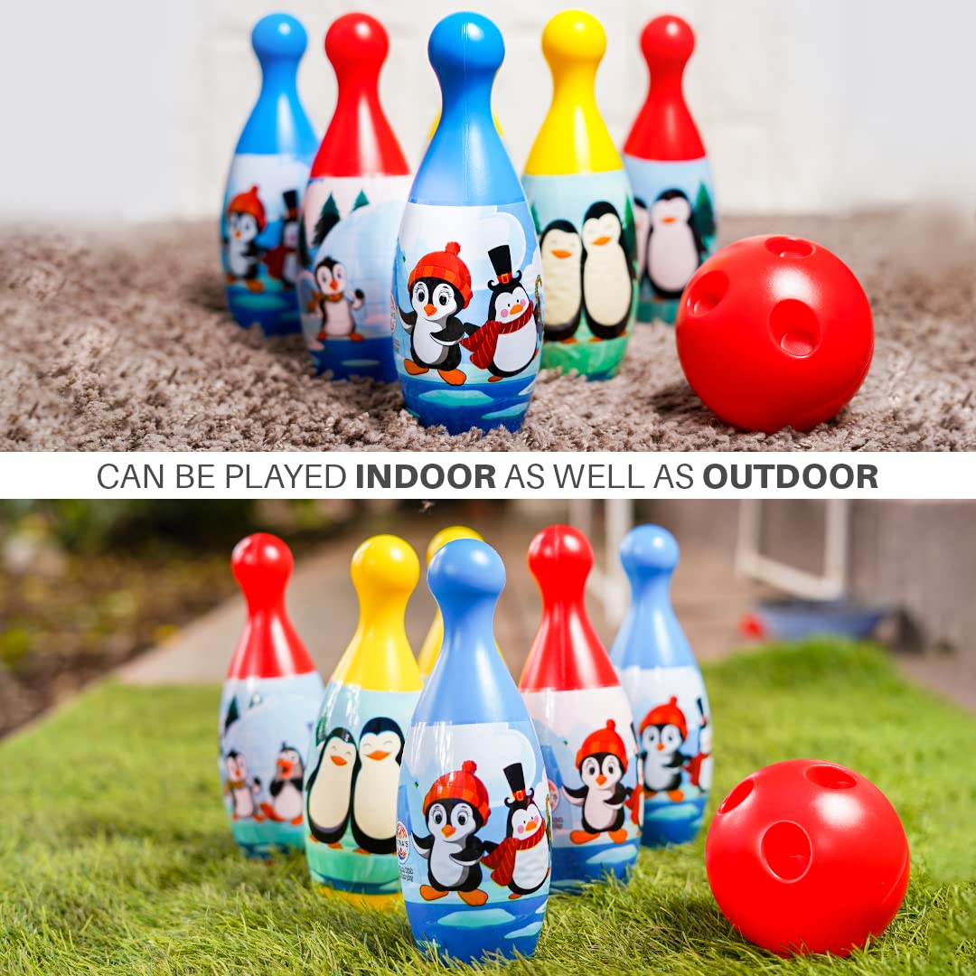 Ratna's Junior Penguin Bowling Set with 6 Pins & 1 Ball Toys Sports Game Gift for Kids