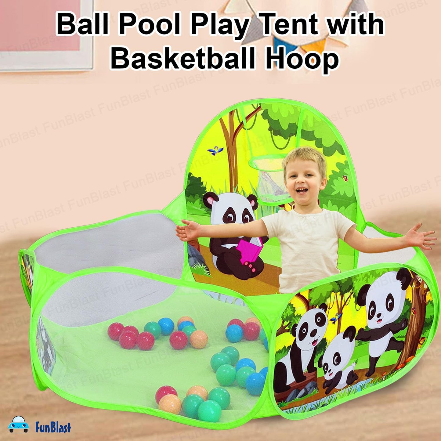Large Size Ball Pool for Kids, Foldable Square Zoo Ball Pool Play Tent Kids Playground Tent House with 50 Balls – Ball Pool Game for 2-5 Years Old Kids, Boys, Girls (Panda Ball Pool)