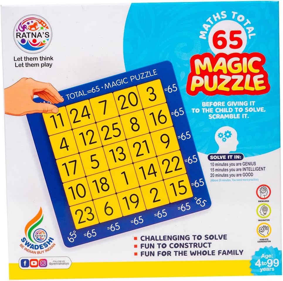 Ratna's Magic Puzzle 65 Maths Total Mind Challenging Board Game for Kids & Adults