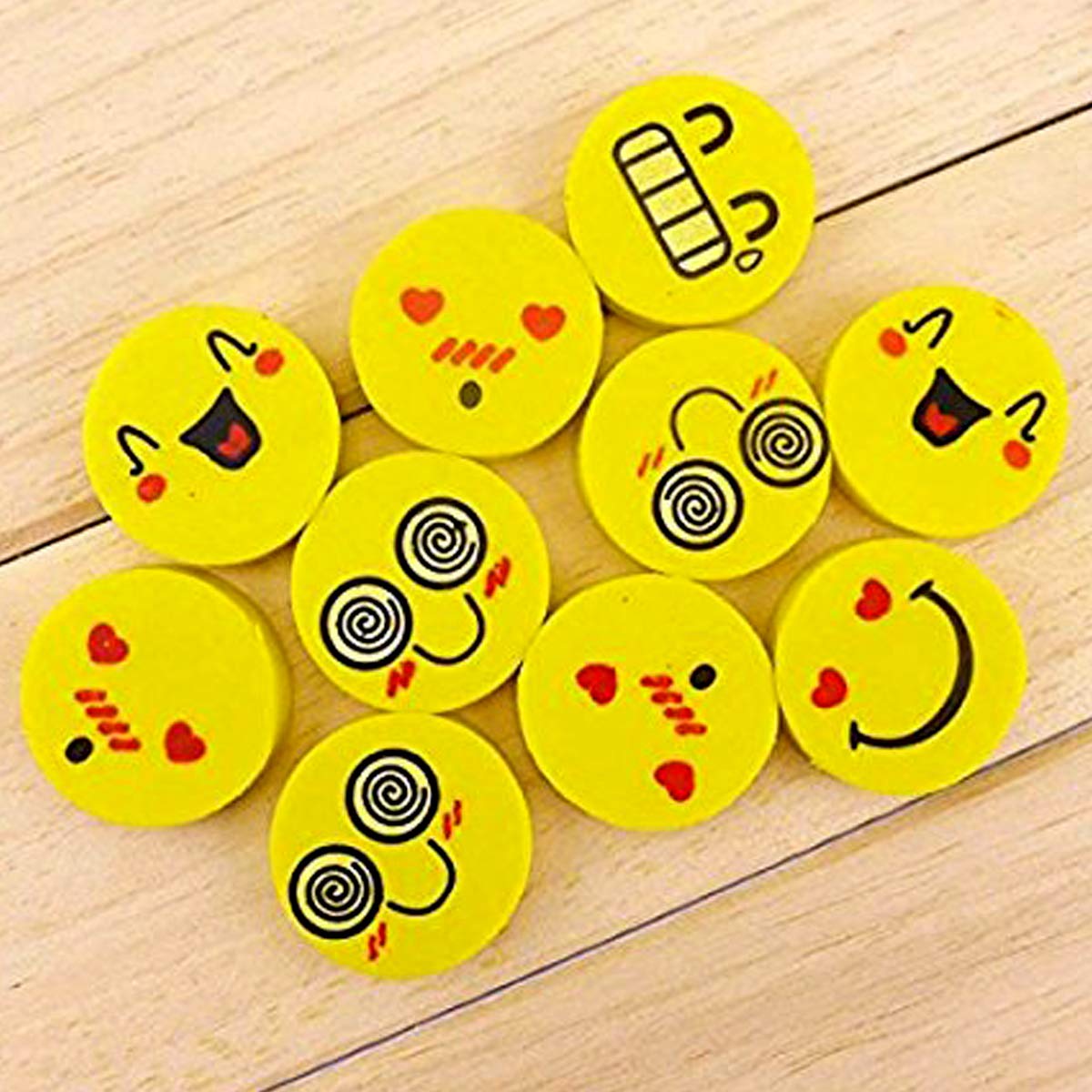 Yellow Color Cute Emoji Erasers for School Going Kids / Birthday Party Return Gift Set