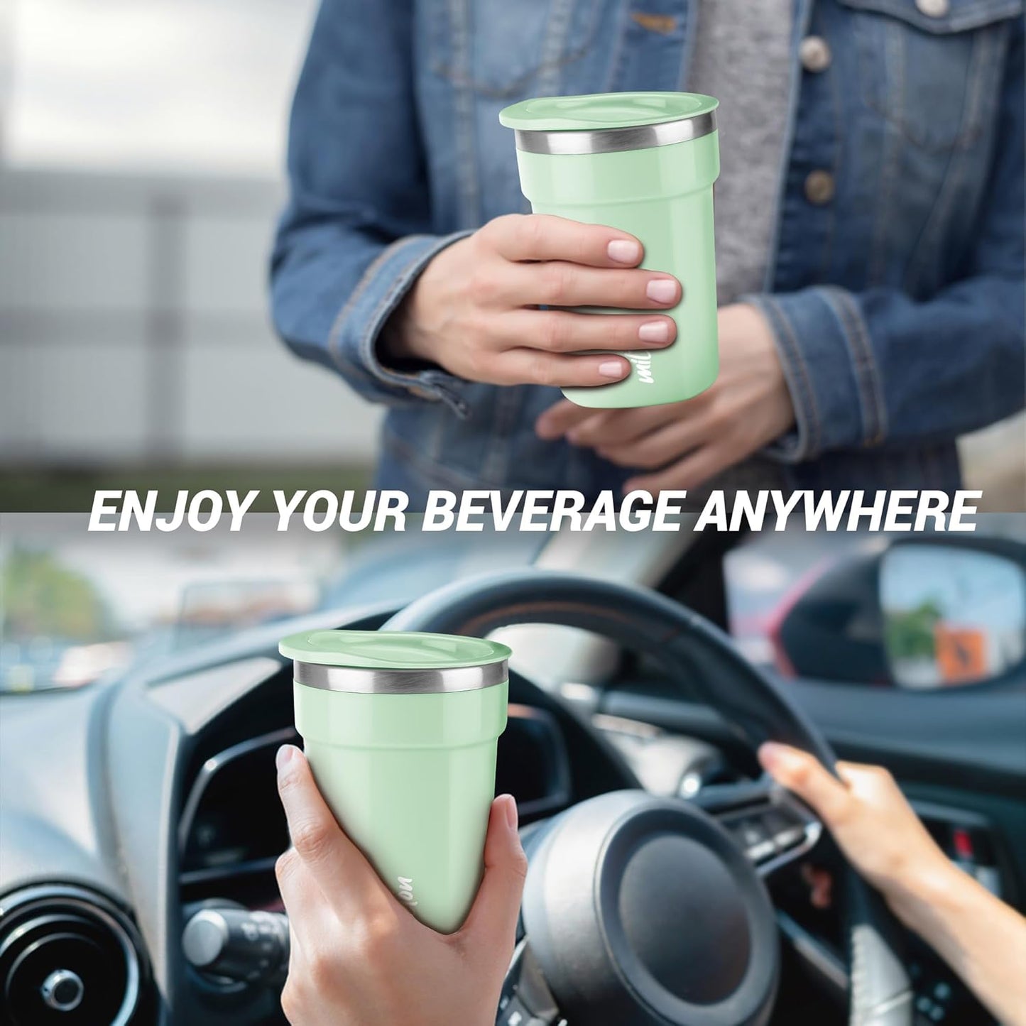 Milton Cool Touch Deccan 350 Stainless Steel Mug with Lid, 330 ml, Aqua Green, Wide Mouth for easy cleaning, Sturdy Handle, Hot and Cold Beverages, Flap Lid, Microwave Safe, Light Weight, BPA Free