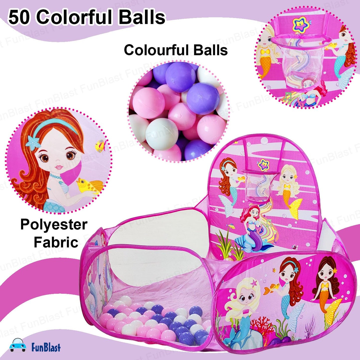 Large Size Ball Pool for Kids, Foldable Square Zoo Ball Pool Play Tent Kids, Playground Tent House with 50 Balls – Ball Pool Game for 2-5 Years Old Kids, Boys, Girls (Mermaid)
