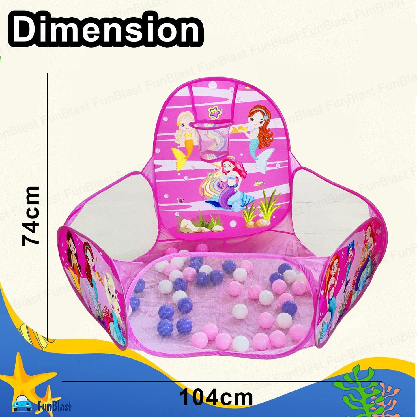 Large Size Ball Pool for Kids, Foldable Square Zoo Ball Pool Play Tent Kids, Playground Tent House with 50 Balls – Ball Pool Game for 2-5 Years Old Kids, Boys, Girls (Mermaid)