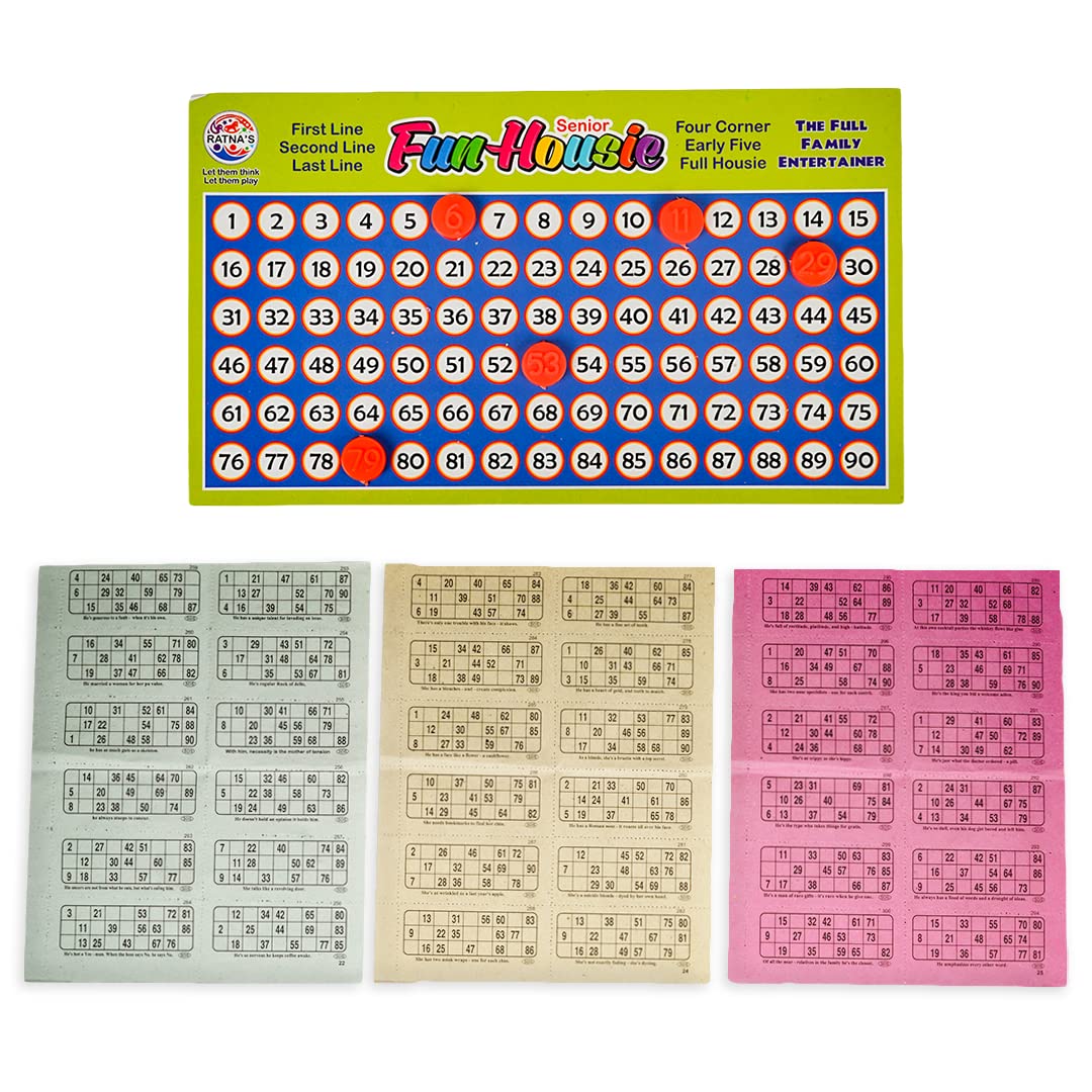 Ratna's Plastic Family Game Fun Housie Small with 120 Tickets Board Game, Multicolour, Fixing Checking Board, 90 Coins, and Tickets