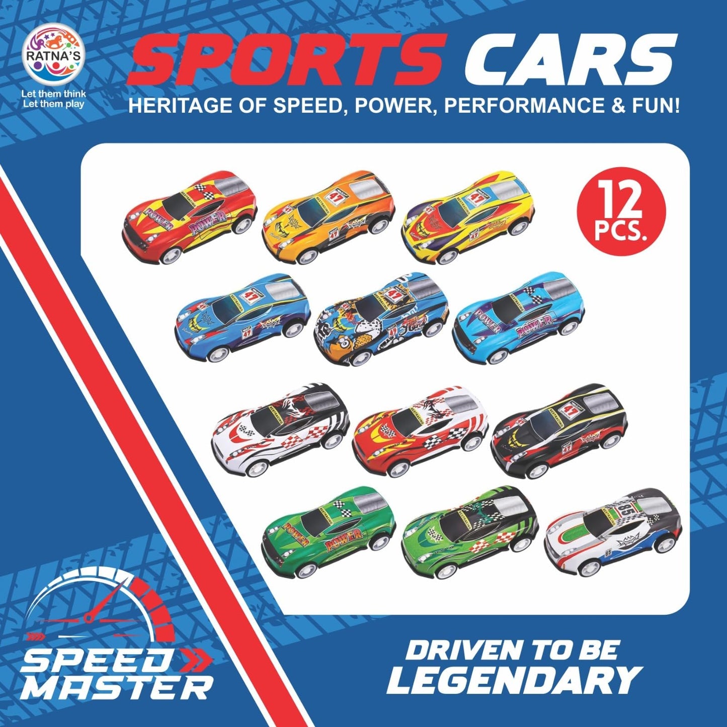 Ratna's Speed Master Sports Car for Kids 12 Pcs Set Pull Back Vehicles Racing Car