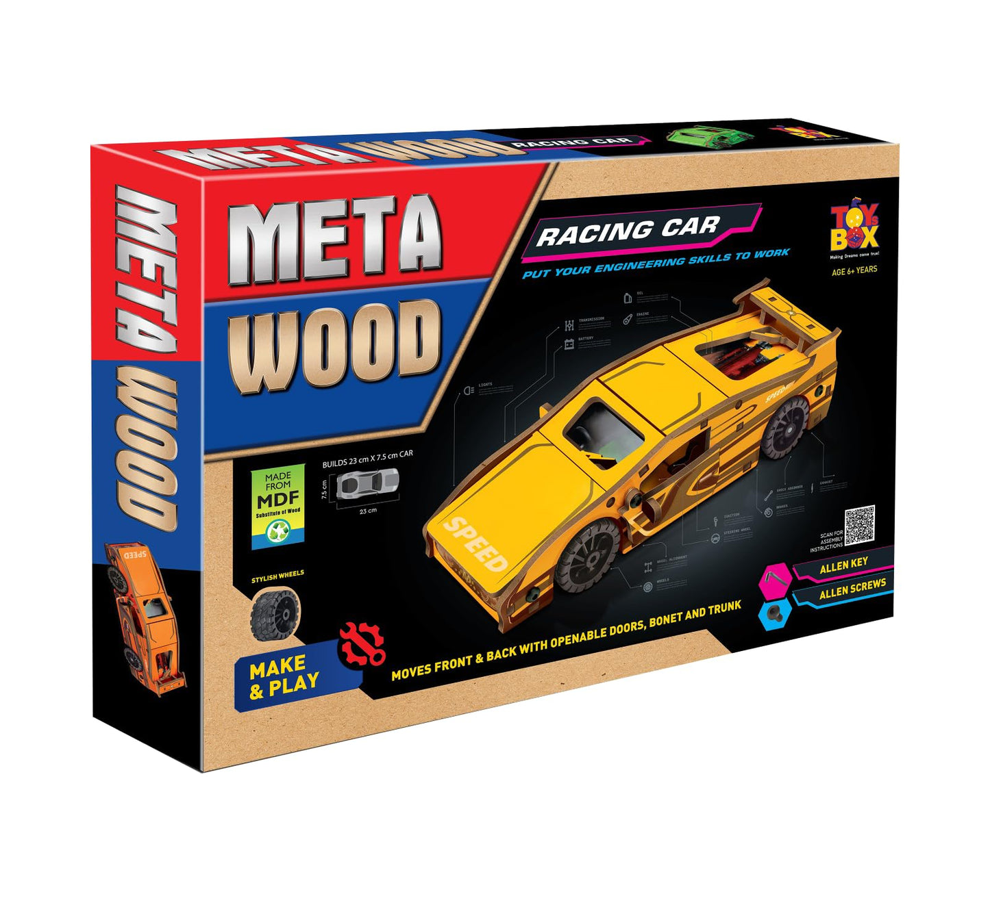 Toysbox Meta Wood Racing Car Make & Play Building Kit, Educational Toy Car Construction Set with Instructions