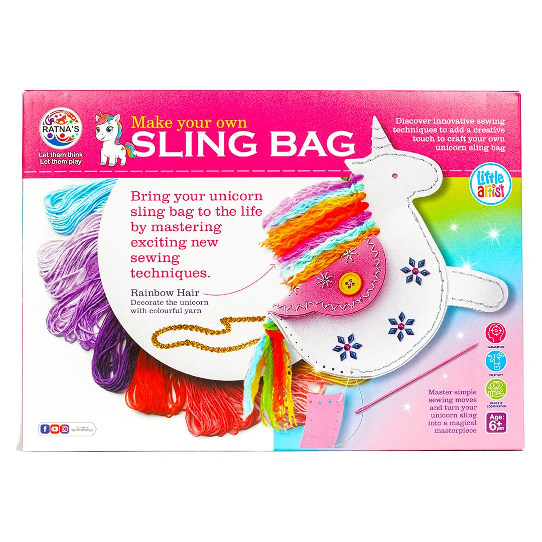 Ratna's Make Your Own Unicorn Sling Bag DIY Kit, Fun Mess Free Sewing Art and Craft Kit for Kids Ages 6+