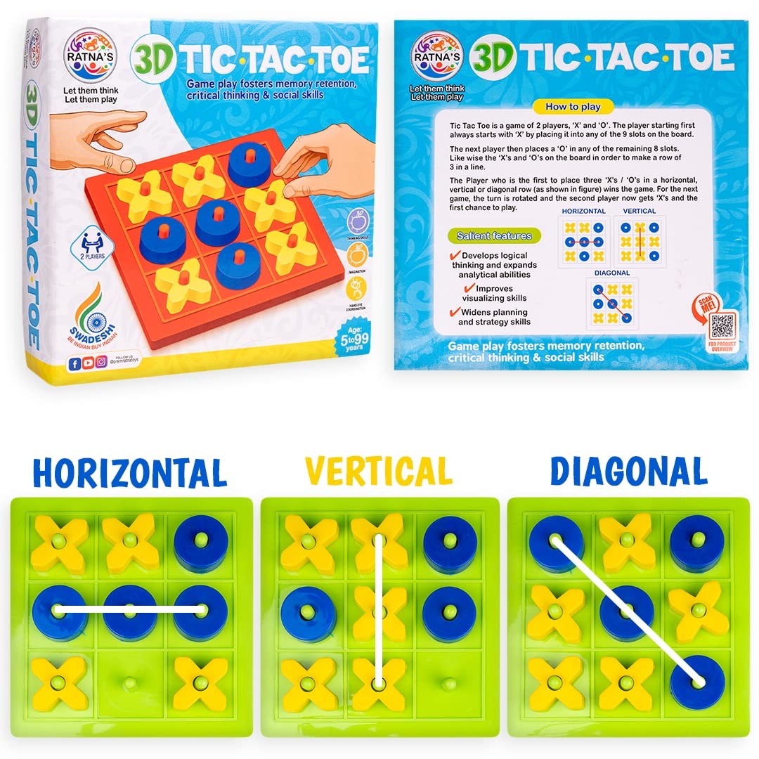 Ratna's 3D Tic Tac Toe Classic Mind Challenging Cross & Zero Family Board Game for Kids & Adults