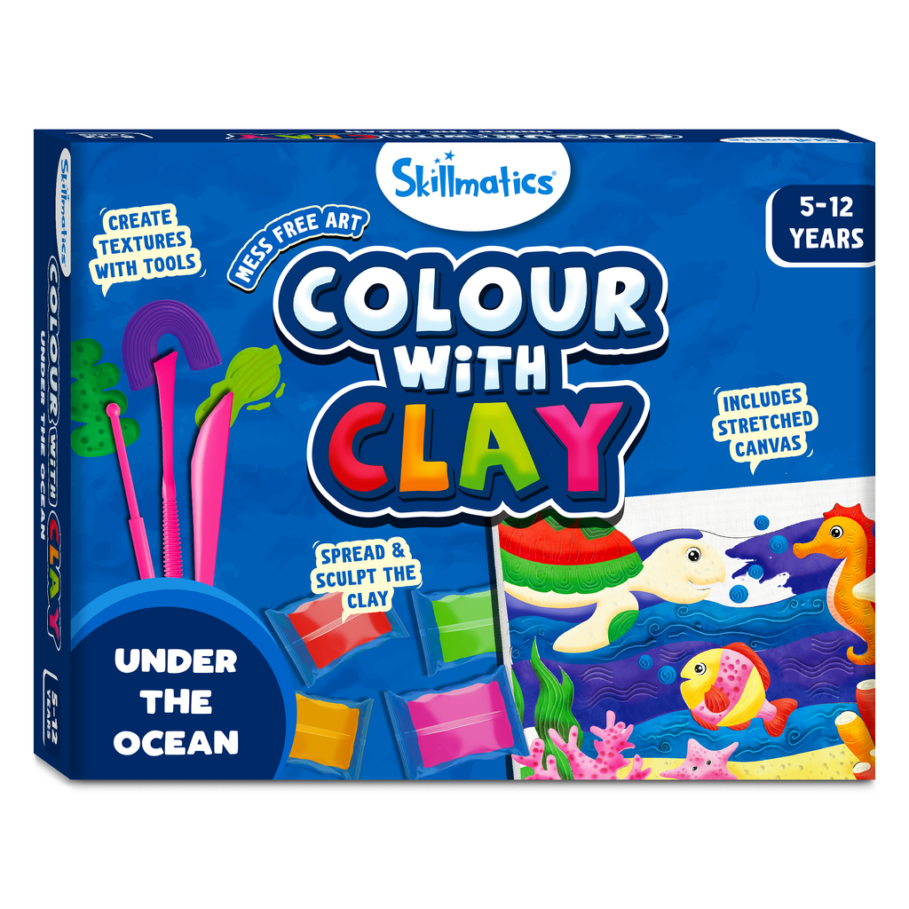 Skillmatics Art & Craft Kit - Color with Clay, No Mess Art, Create a Clay Canvas of Under The Ocean, Gifts