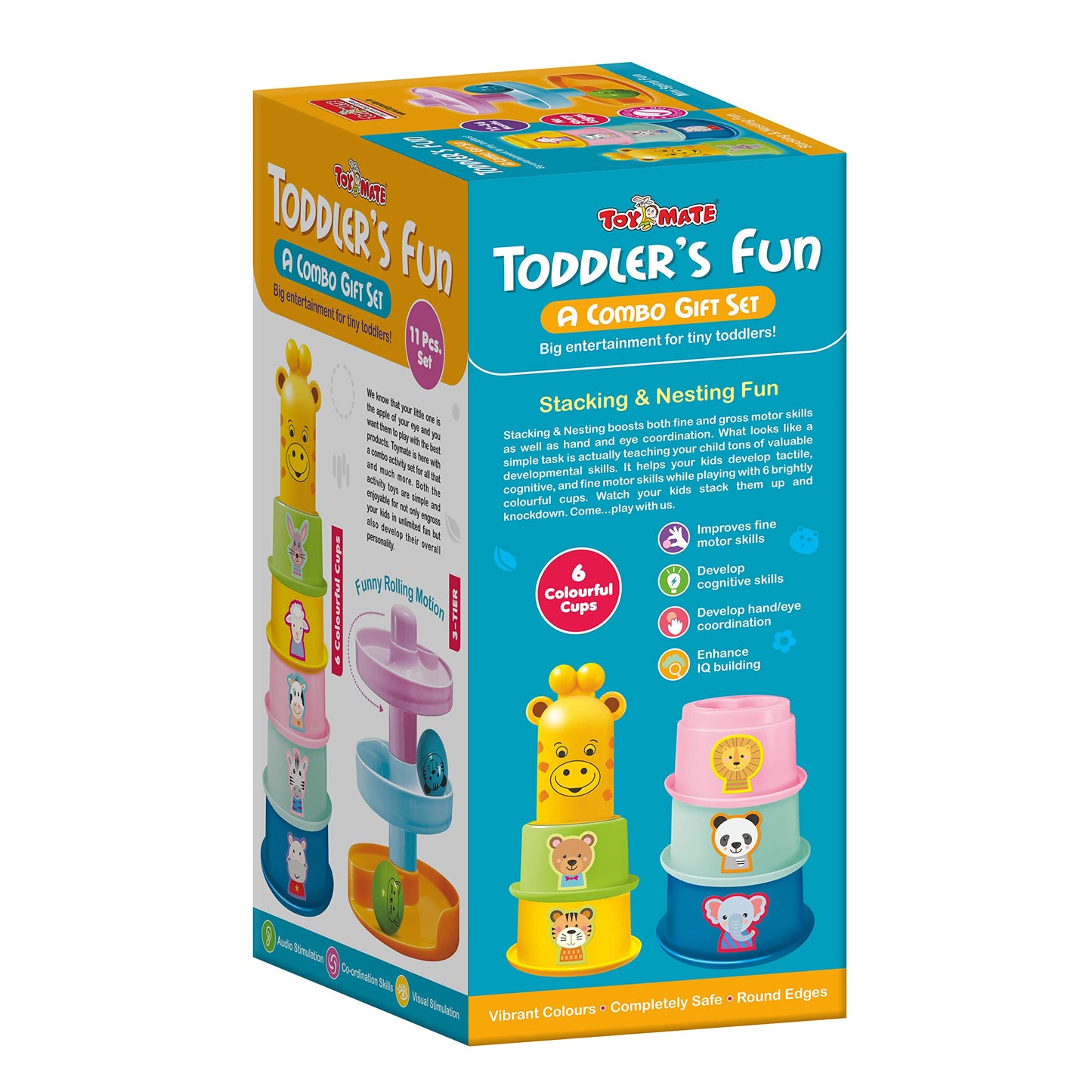 Toymate Stacking Cups With Giraffe&Rolling Ball Fun Tower-Toddler'S Game Combo Of 11 Pcs Gift Set Multi