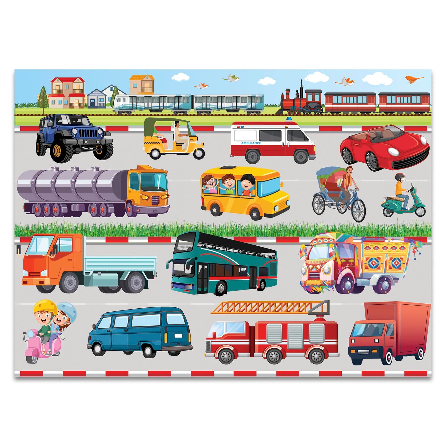 Book Ford 4 in 1 Modes of Transportation Jigsaw Puzzle Game & Fun and Learning (96 Pieces)