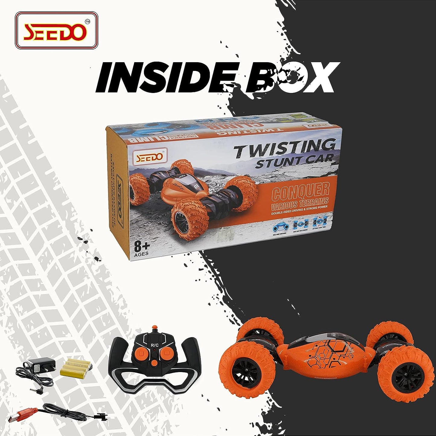 SEEDO Remote Control Rechargeable Twisting Stunt Car 1:16 Scale 360 Degree Double Sided Rotation 2.4 GHz All Terrain RC Vehicle Toy with Multi Line Technology for Kids