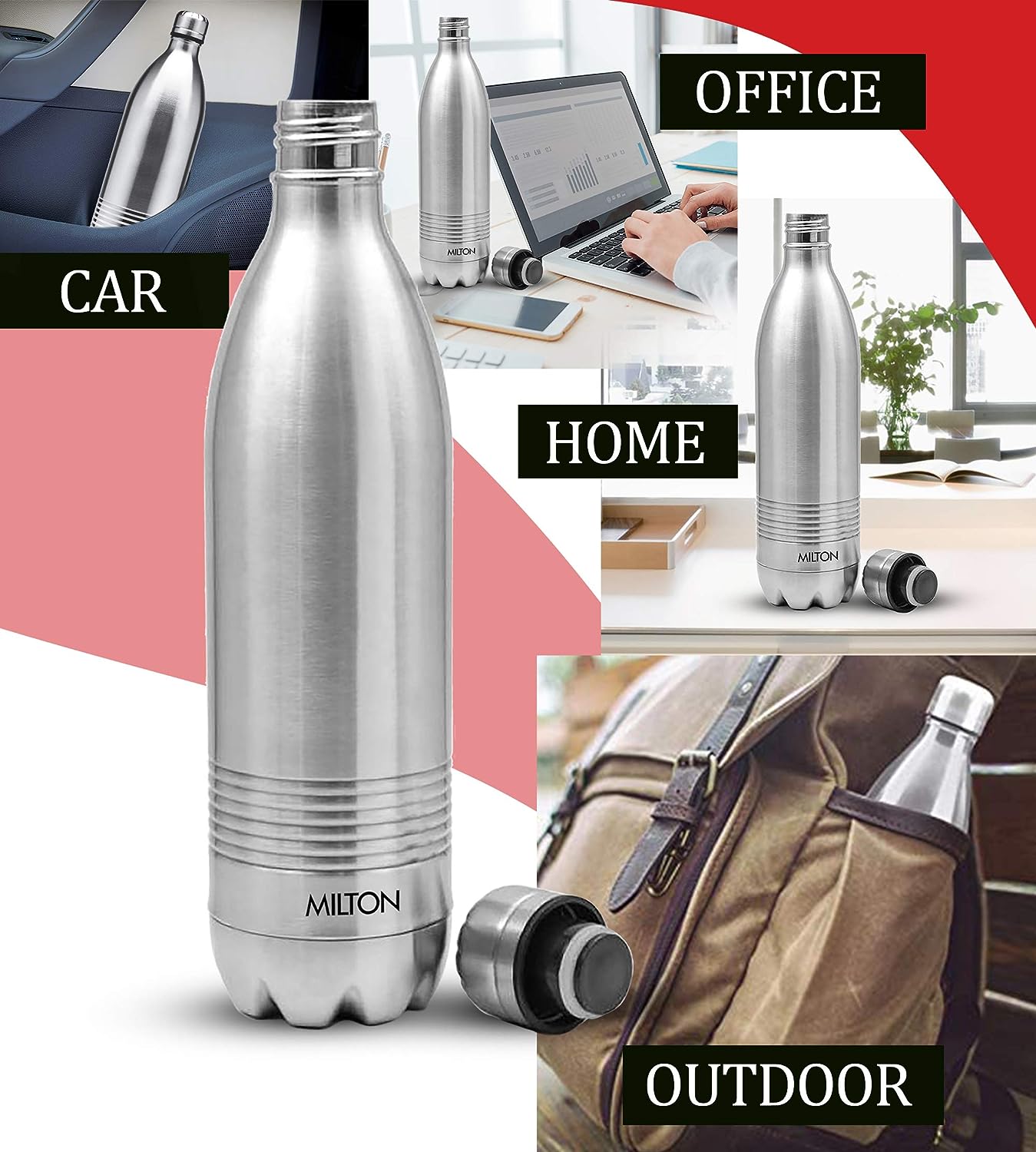 Milton Duo DLX 500 Thermosteel 24 Hours Hot and Cold Water Bottle, 1 Piece, 500 ml, | 100% Leak Proof | Office Bottle | Gym | Home | Kitchen | Hiking | Trekking | Travel Bottle