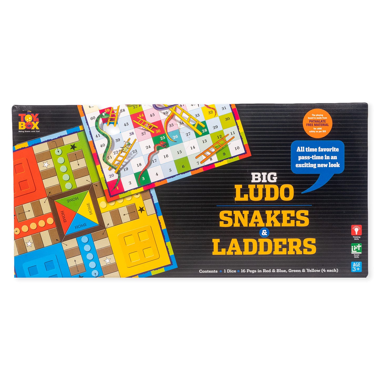Toysbox Ludo and Snakes & Ladders Big Black Box Classic Board Game to Play with Kids and Adults