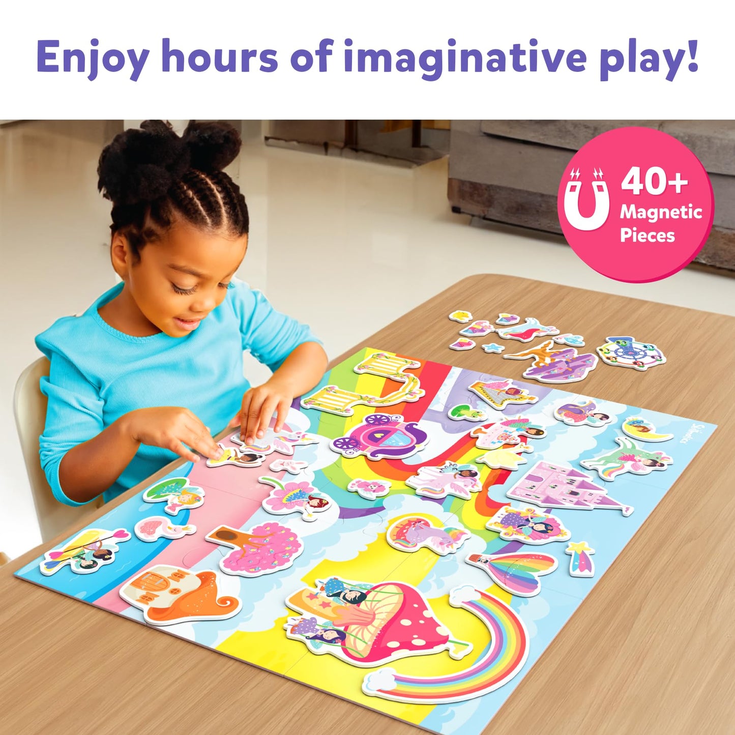 Skillmatics Magnetopia - Design Your Princess & Unicorn Land, Interactive Pretend Play Set with 40+ Magnetic Pieces, Gifts