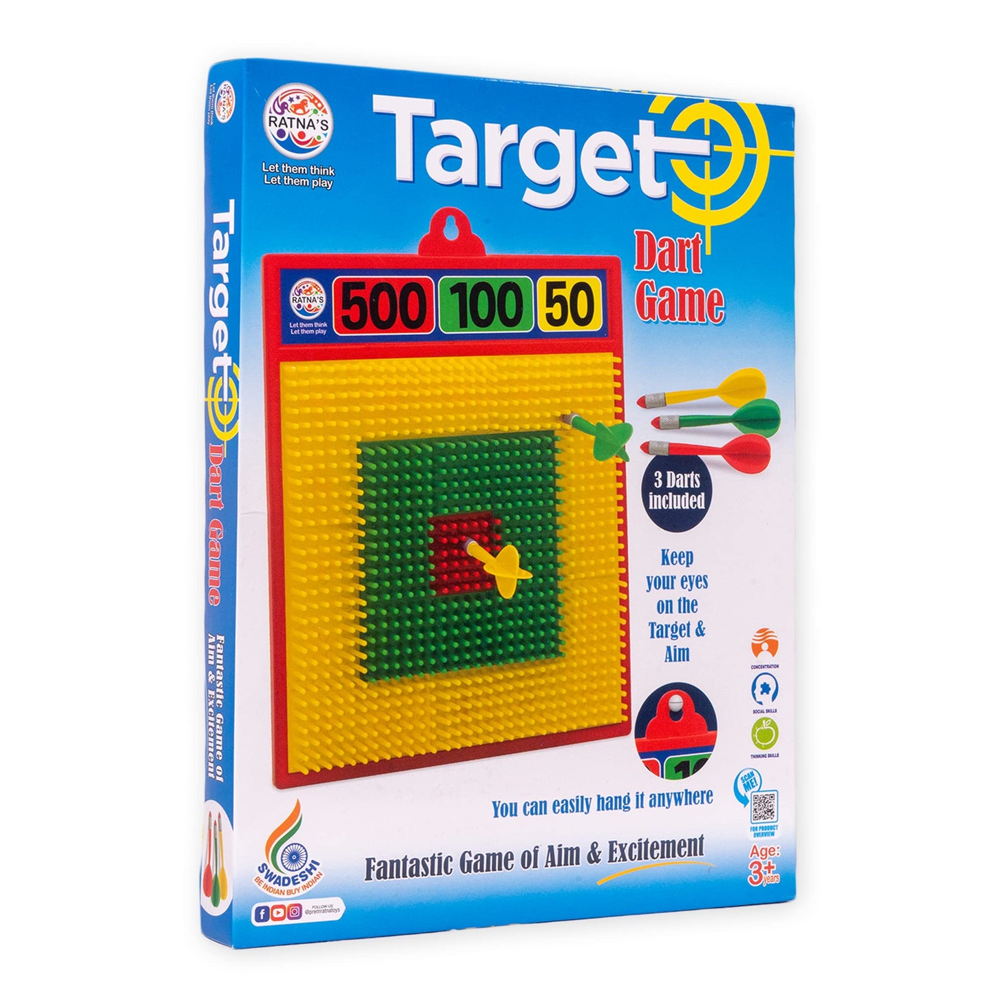 Ratna's Target Dart Game with 3 Safe & Soft Darts Having Rubber Tip for Kids