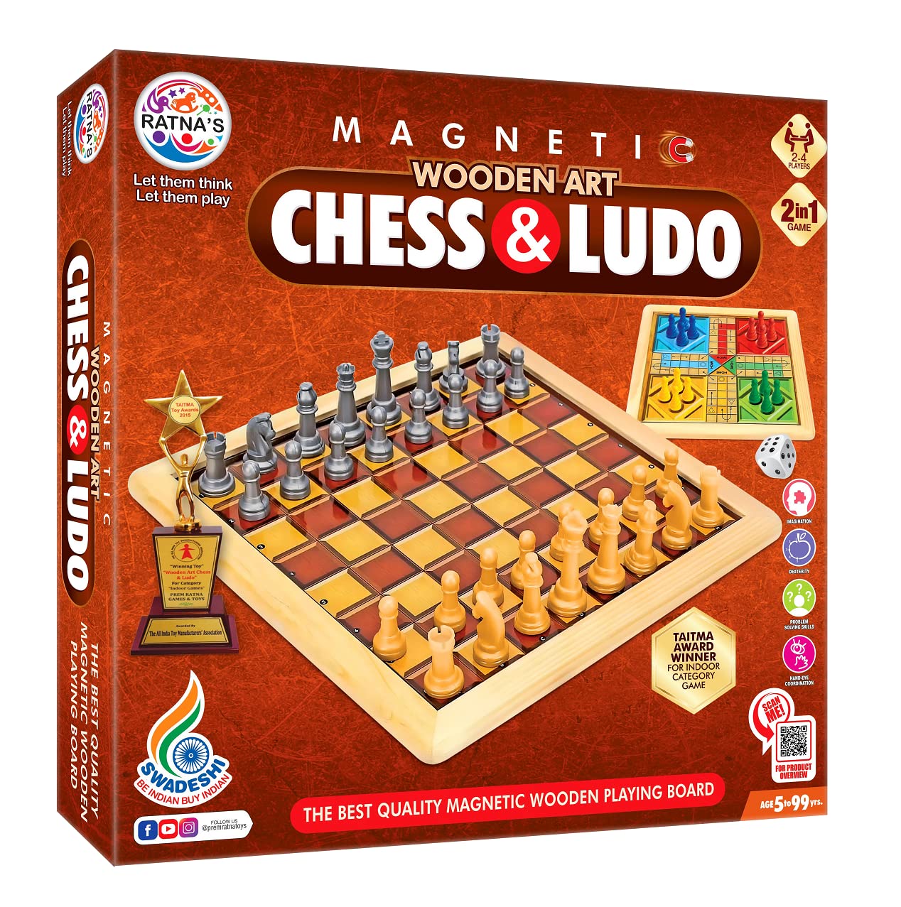 Ratna's Strategy Game Magnetic Wooden Art Chess and Ludo for Kids to Develop Their Logical Thinking and Strategy Building