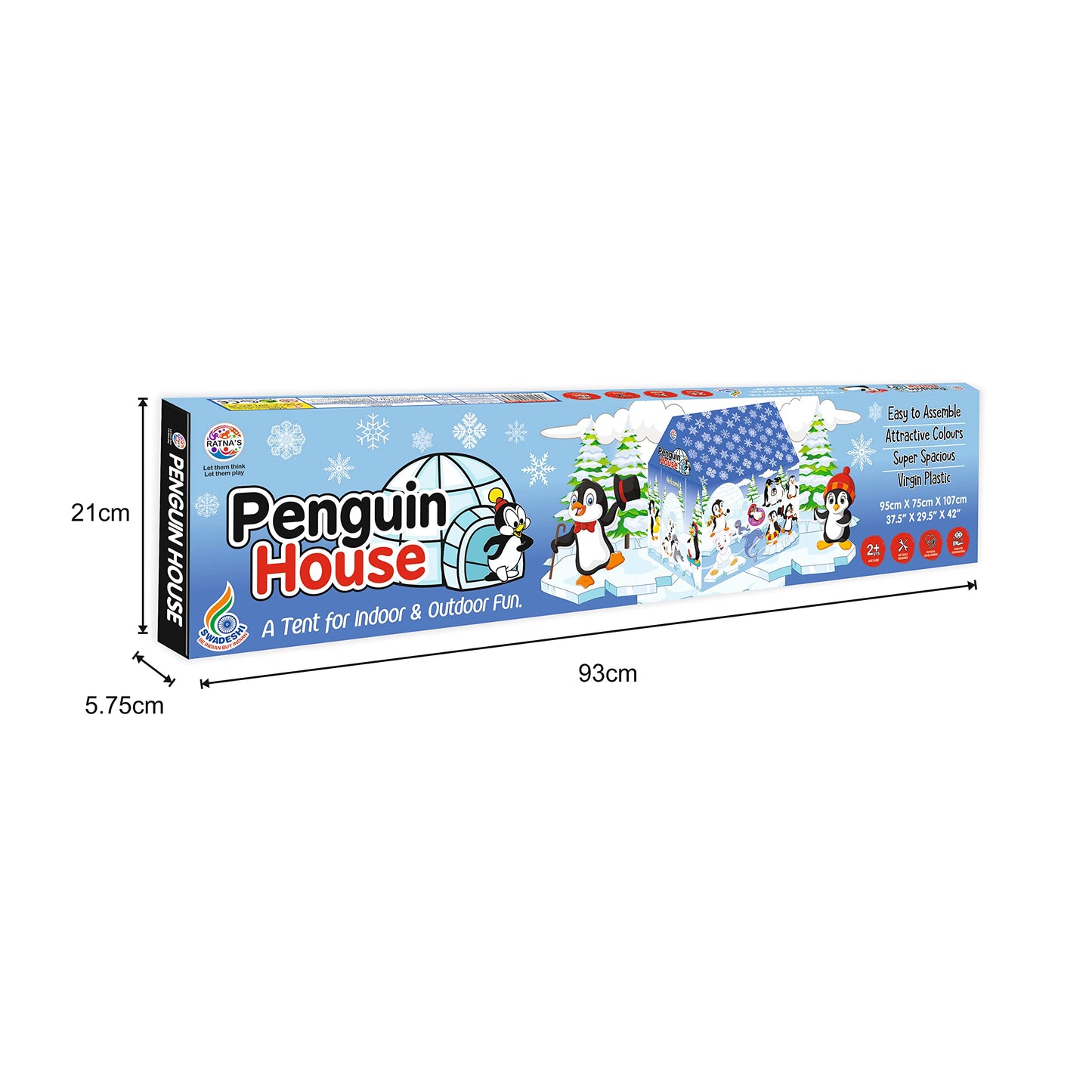 Ratna's Play Tent House Jumbo Size, Light Weight for Kids 3-10 Years Girls and Boys (Penguin)