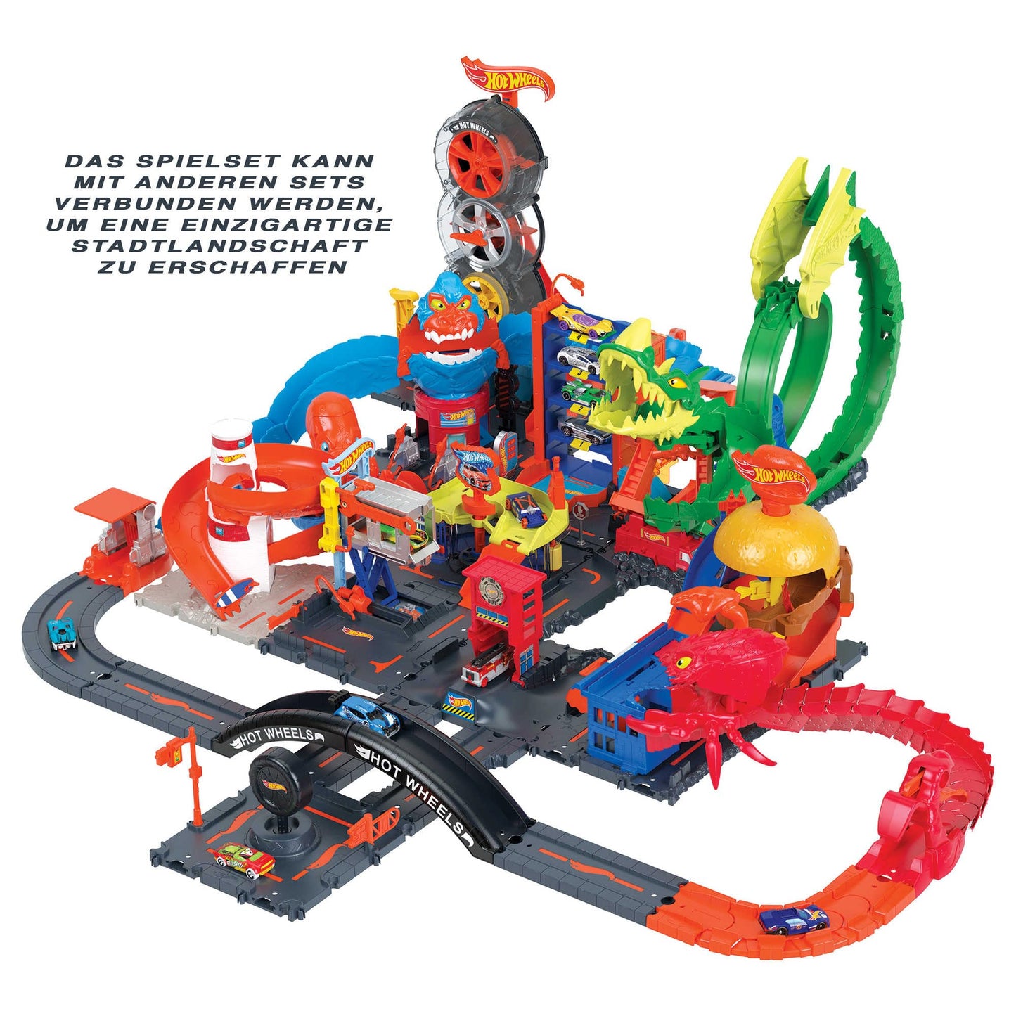 Hot Wheels City Expansion Track Pack, 10 Piece Set Includes Track Base & Various Track Pieces to Build a Cityscape, with 1 Hot Wheels Car, Connects to Other Sets, For Kids 4 Years & Up
