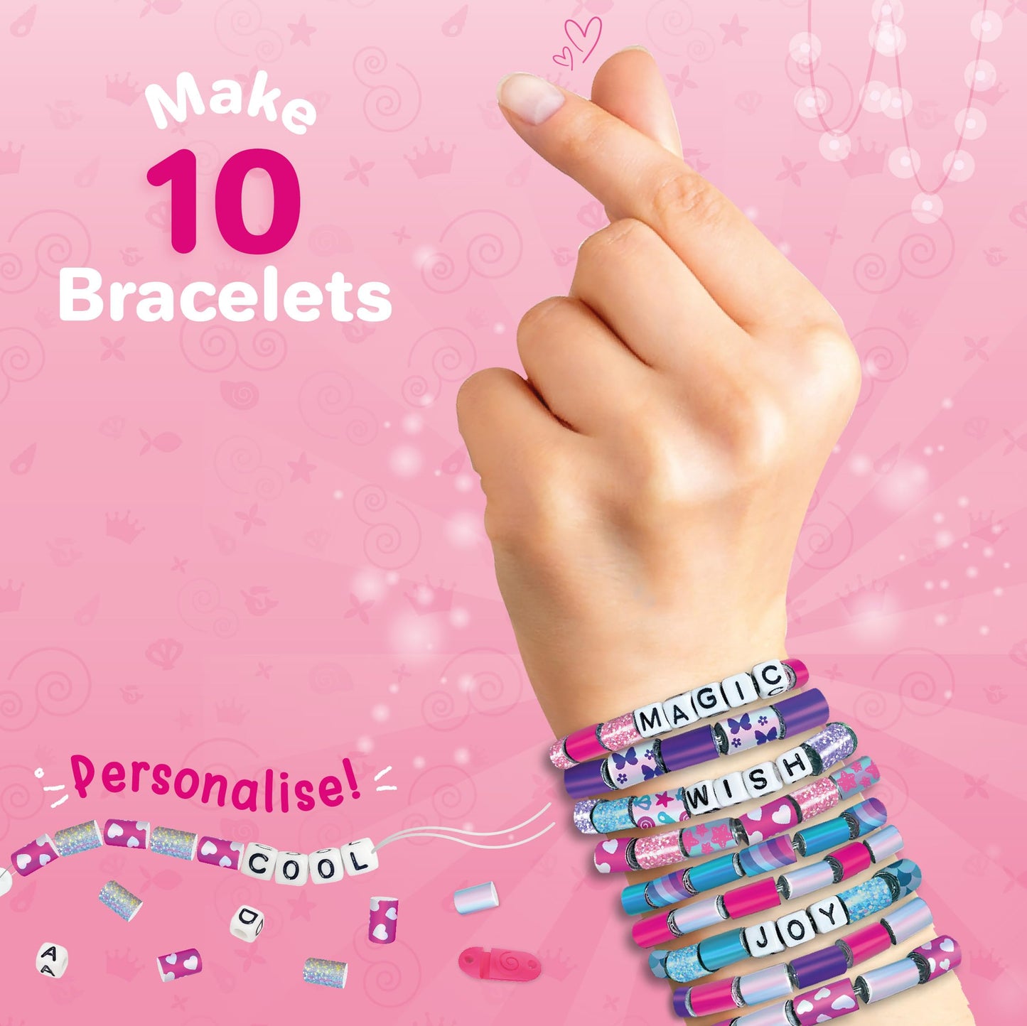 Imagimake Spin n Pop DIY Bracelet Making Kit Electric Bracelet Maker for Kids 8-12 Create 10 Unique Bracelets with Shiny Foil Beads, Alphabet Beads & Clasps for Girls & Teens