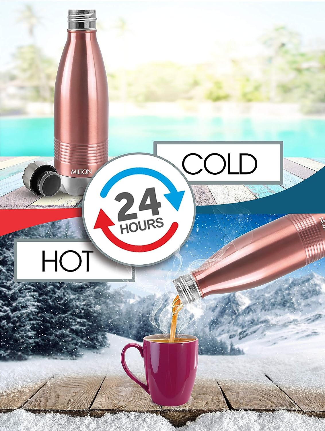 Milton Duo DLX 500 Thermosteel 24 Hours Hot and Cold Water Bottle, 1 Piece, 500 ml, | 100% Leak Proof | Office Bottle | Gym | Home | Kitchen | Hiking | Trekking | Travel Bottle