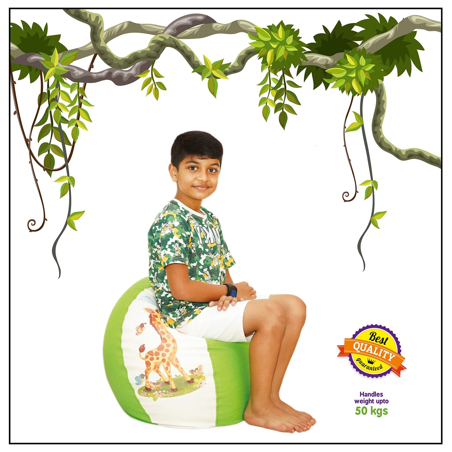 Ratna's Jungle Bean Bag Light Weight, Durable, Washable Chair for Kids | Medium Size Zipper Beanbag Extra Soft Cover | A Cool Way to Relax for Kids