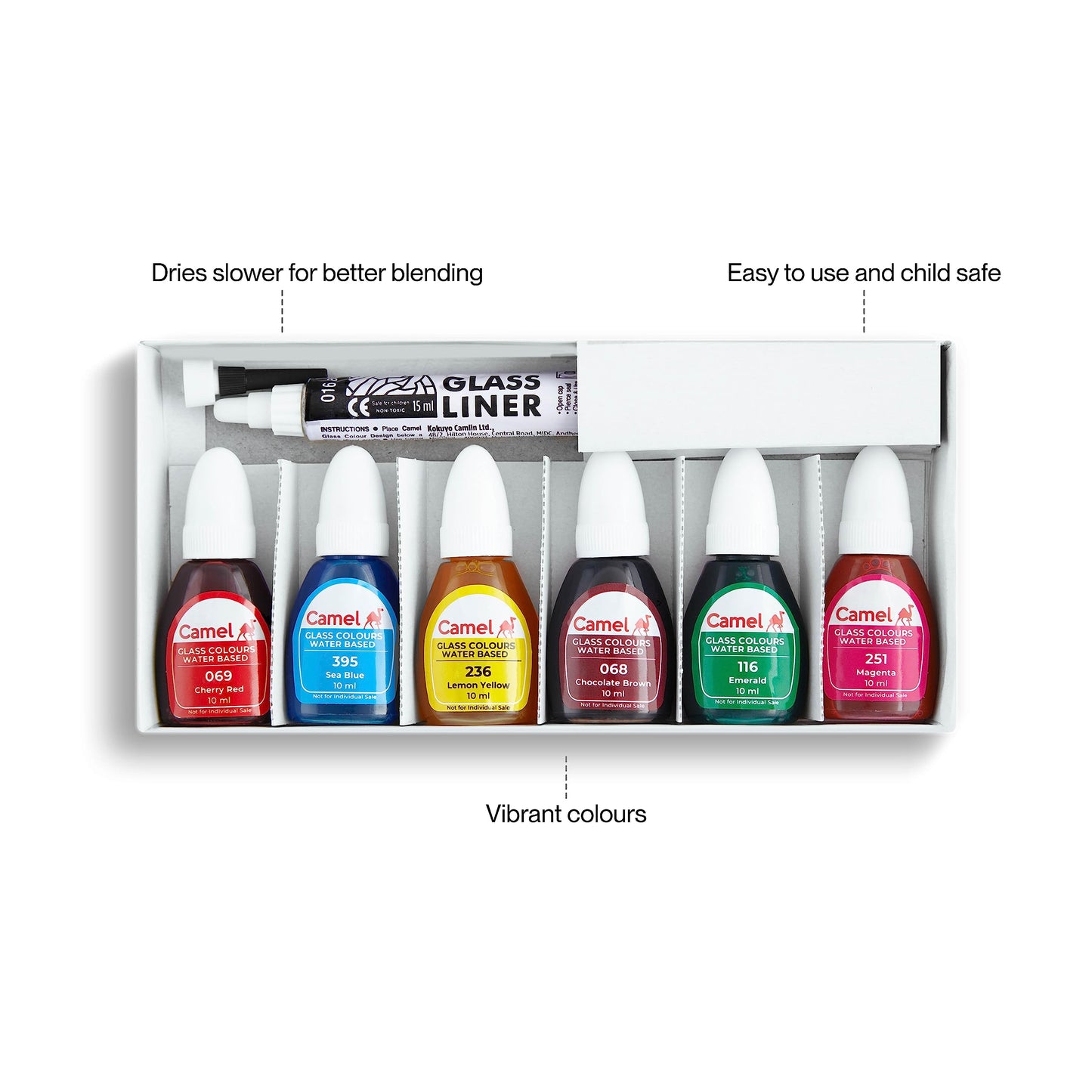 Camlin Camel Water Based Glass Color - 10ml Each 6 Shades