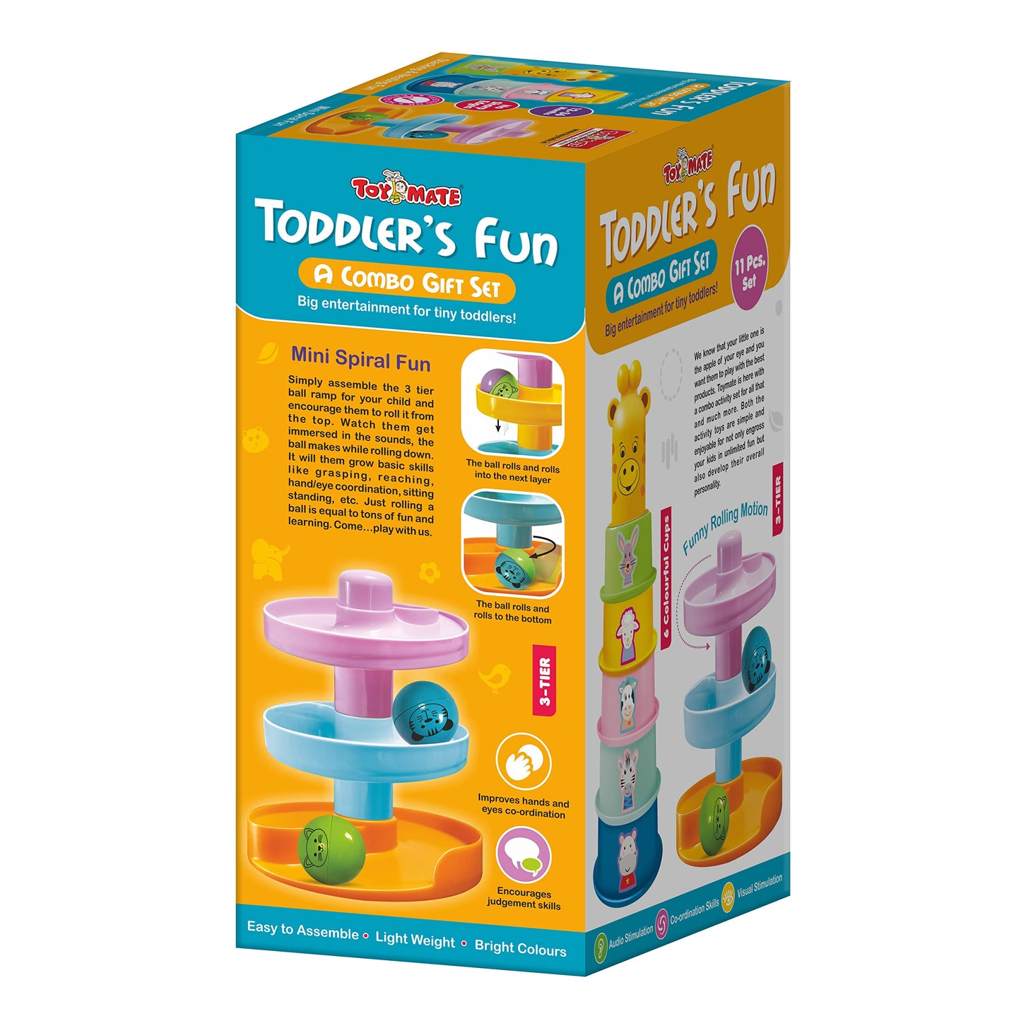 Toymate Stacking Cups With Giraffe&Rolling Ball Fun Tower-Toddler'S Game Combo Of 11 Pcs Gift Set Multi