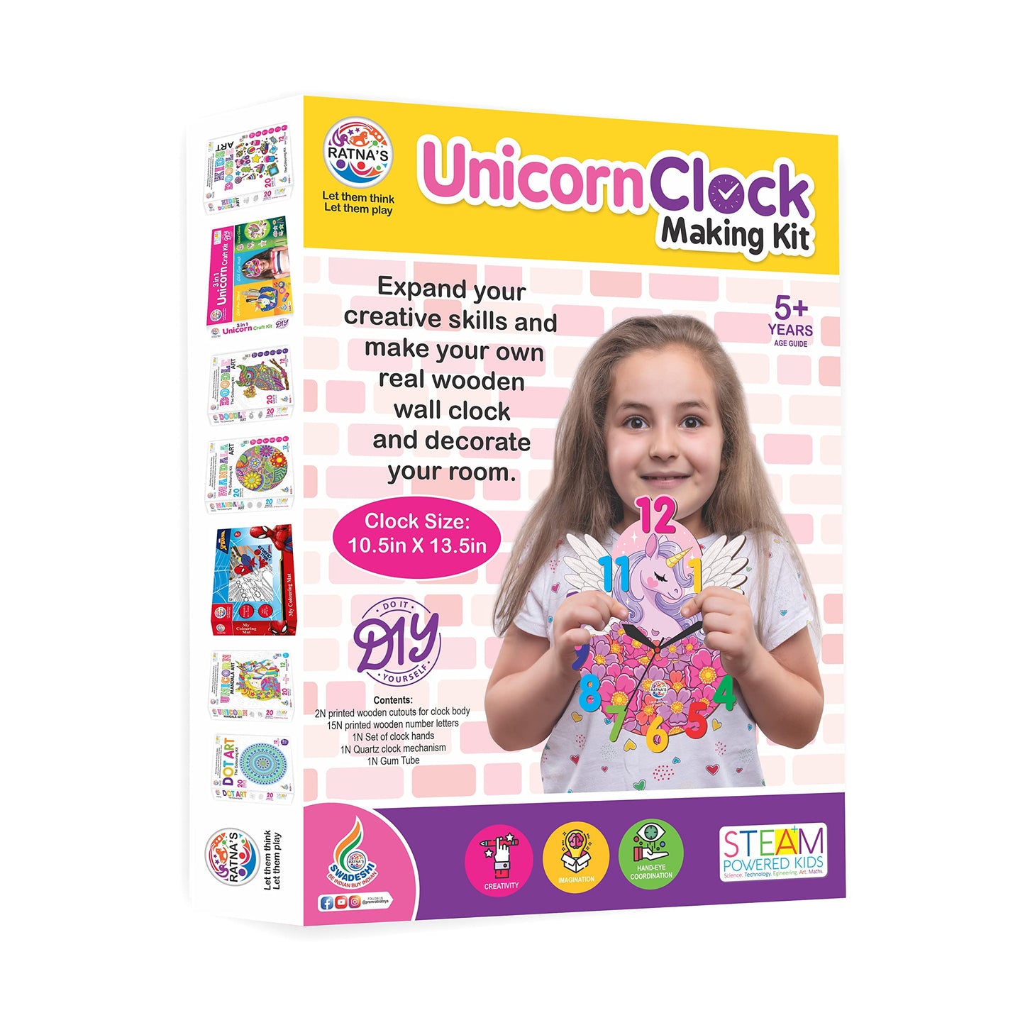 Ratna's Unicorn Clock Making Kit Wooden DIY Art & Craft Kit for Kids