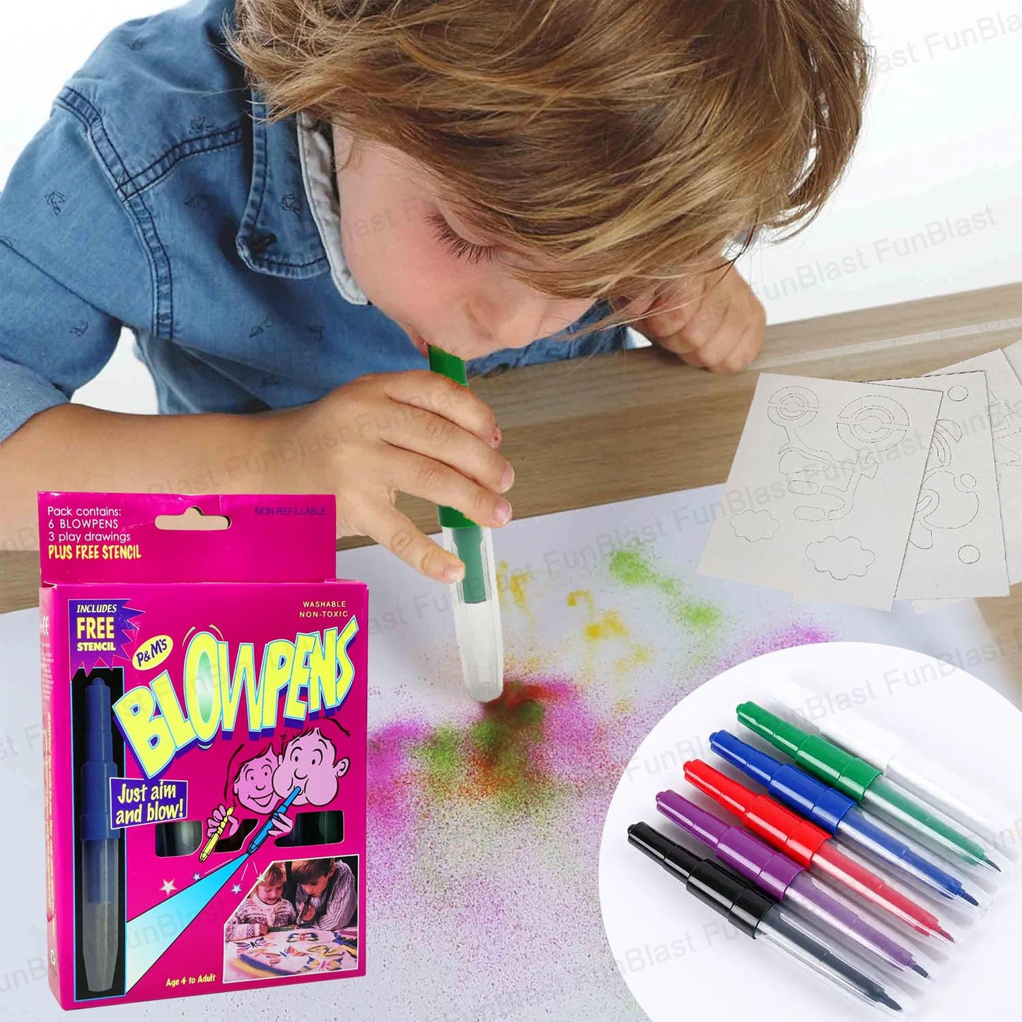 Blow Pens - Magical Coloring Spray Blow Pens for Kids Children, Pack of 6 Pcs Spray Blow Marker Sketch Pen for Kids, Fun Drawing Arts Crafts Colour Pens for Return Gifts