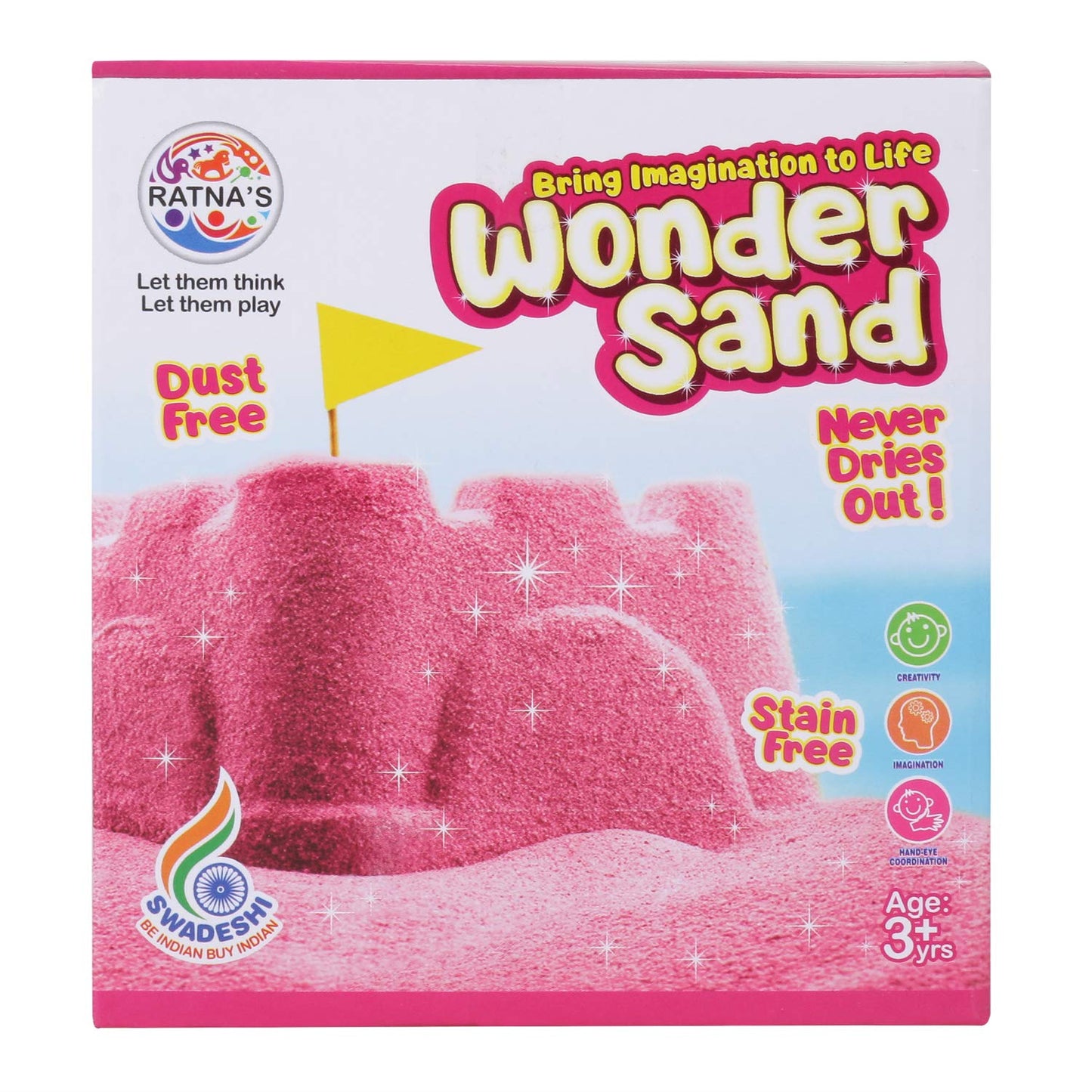 Ratna's Wonder Sand 500g Smooth Sand for Kids with One Big Mould Pink Colour - Creative Indoor Play Sand for Kids Beach Fun and Relaxation
