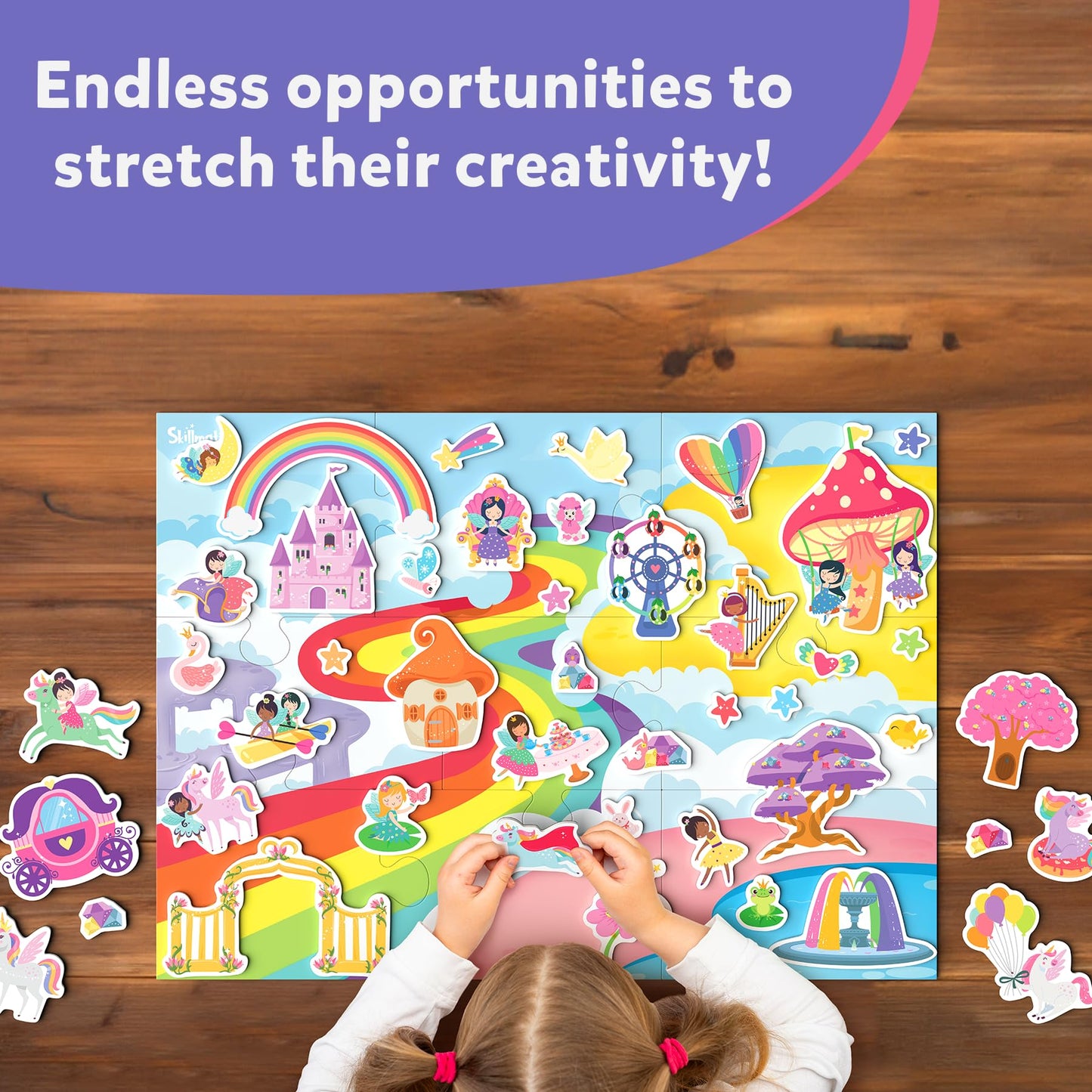 Skillmatics Magnetopia - Design Your Princess & Unicorn Land, Interactive Pretend Play Set with 40+ Magnetic Pieces, Gifts