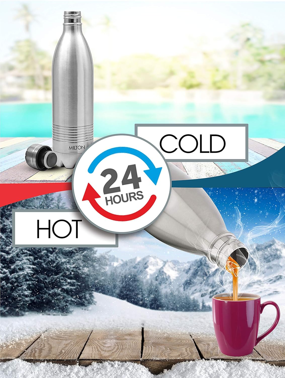 Milton Duo DLX 500 Thermosteel 24 Hours Hot and Cold Water Bottle, 1 Piece, 500 ml, | 100% Leak Proof | Office Bottle | Gym | Home | Kitchen | Hiking | Trekking | Travel Bottle