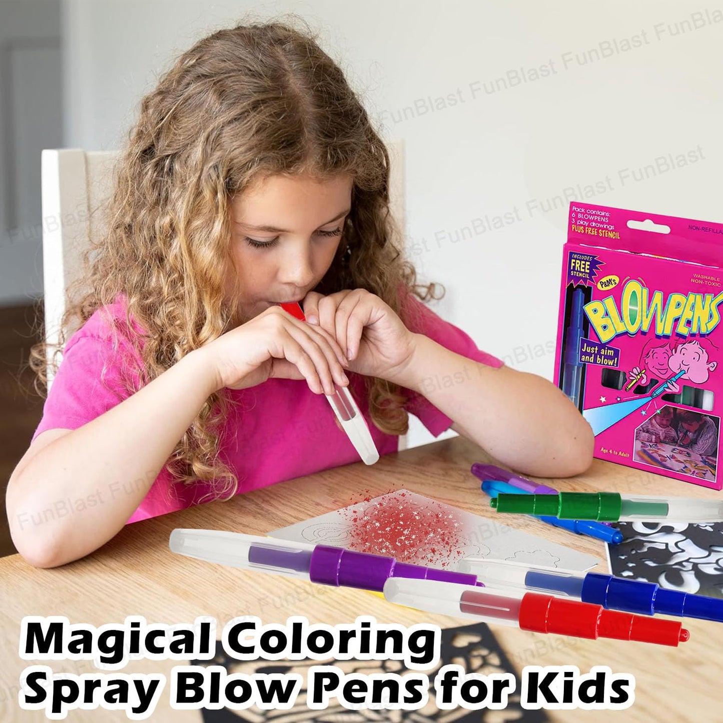 Blow Pens - Magical Coloring Spray Blow Pens for Kids Children, Pack of 6 Pcs Spray Blow Marker Sketch Pen for Kids, Fun Drawing Arts Crafts Colour Pens for Return Gifts