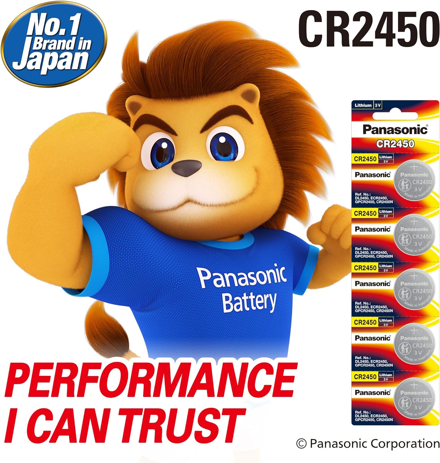 Panasonic CR-2450 Lithium Coin Battery 3v - Pack of 5 Provide Long Lasting Power in a Variety of Devices,from keyless-Entry fobs to Toys