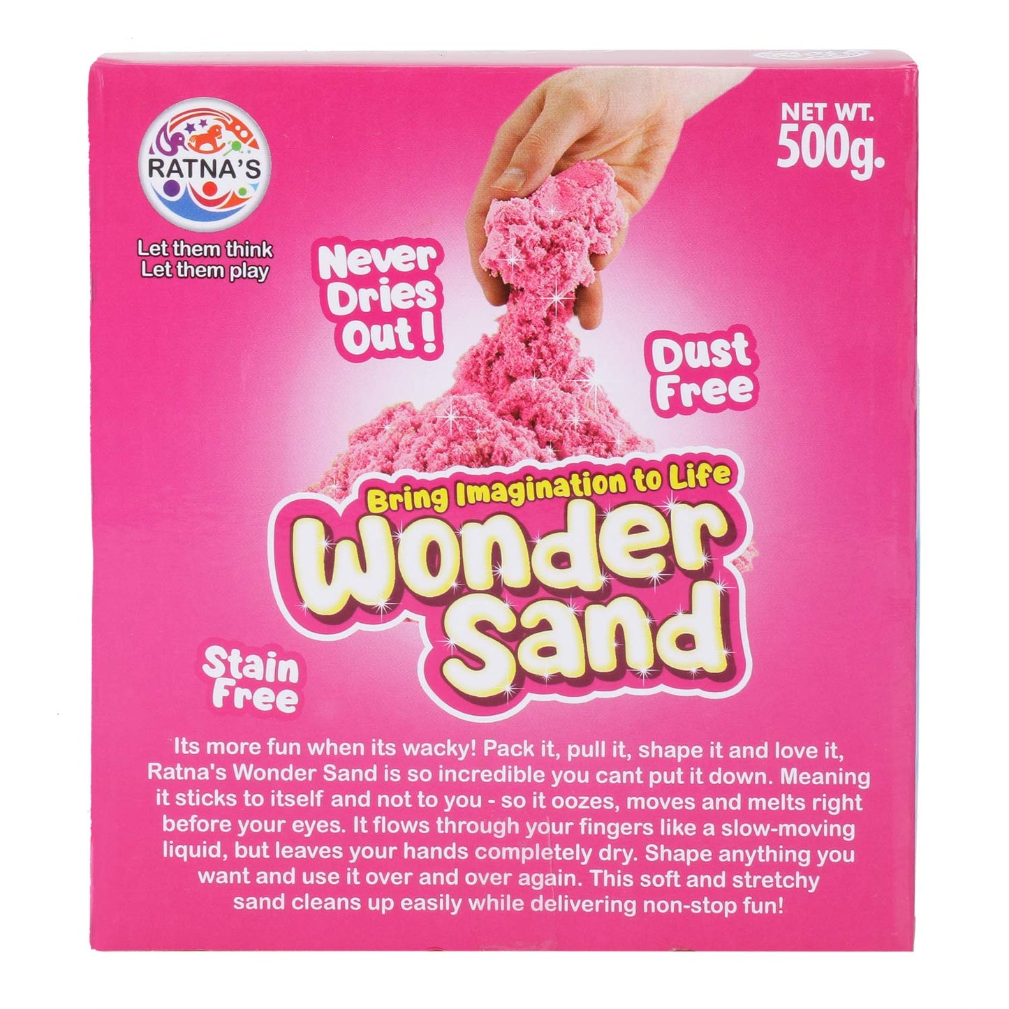 Ratna's Wonder Sand 500g Smooth Sand for Kids with One Big Mould Pink Colour - Creative Indoor Play Sand for Kids Beach Fun and Relaxation