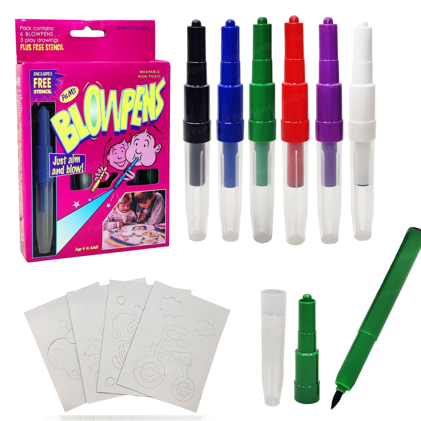 Blow Pens - Magical Coloring Spray Blow Pens for Kids Children, Pack of 6 Pcs Spray Blow Marker Sketch Pen for Kids, Fun Drawing Arts Crafts Colour Pens for Return Gifts