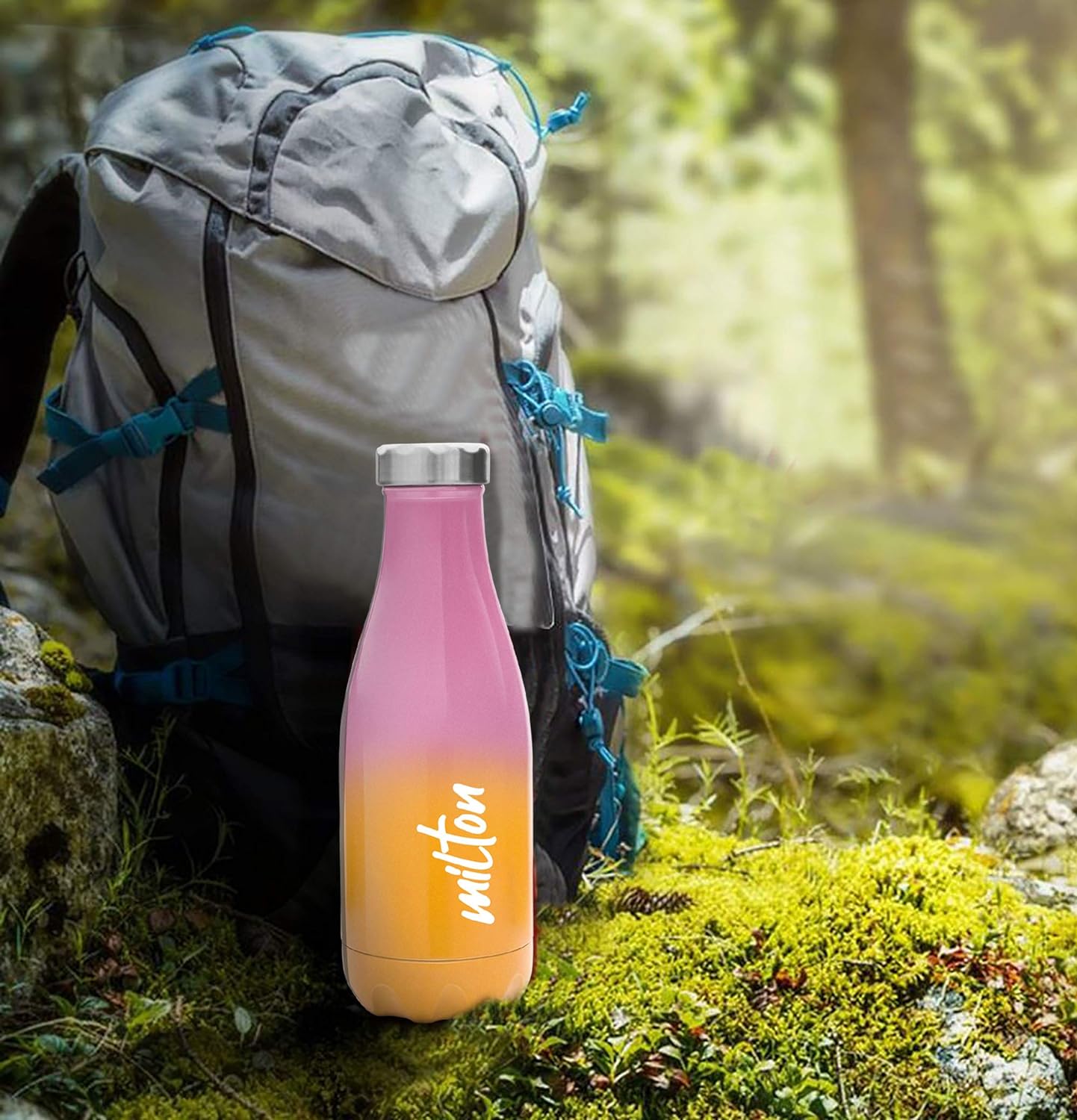 Milton Prudent 350 Thermosteel 24 Hours Hot and Cold Water Bottle, 360 ml, Pink Blue | Leak Proof | Easy to Carry | Office Bottle | Hiking | Trekking | Travel Bottle | Gym | Home | Kitchen Bottle