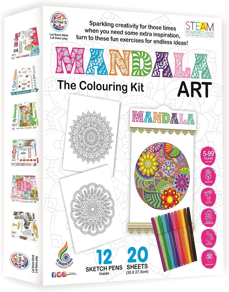 RATNA'S Mandala Art - 20 Sheets with 12 Sketch Pens