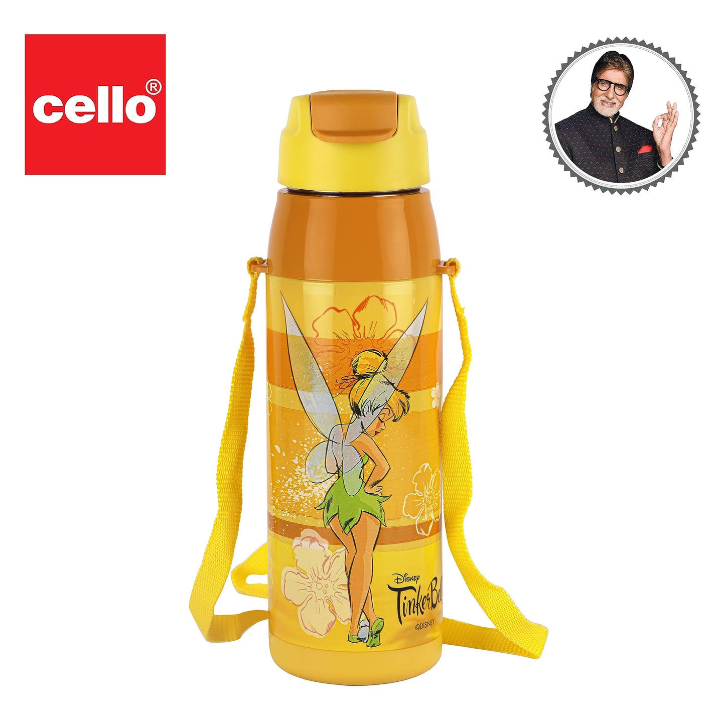 CELLO Puro Steel-X Hydra Kid 600 Water Bottle | PU Insulation | School Bottle | Picnic Bottle | Cold Insulation | Leak Proof | Kids Bottle | Easy to Carry | Tinker Bell | 520ml | Yellow