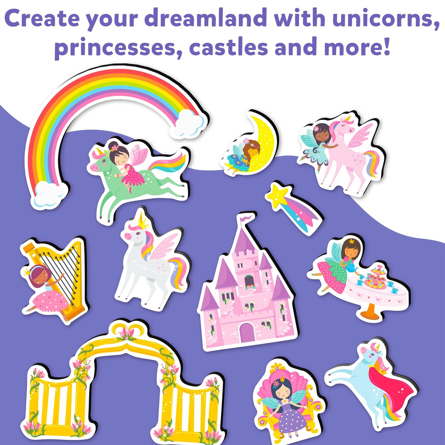 Skillmatics Magnetopia - Design Your Princess & Unicorn Land, Interactive Pretend Play Set with 40+ Magnetic Pieces, Gifts